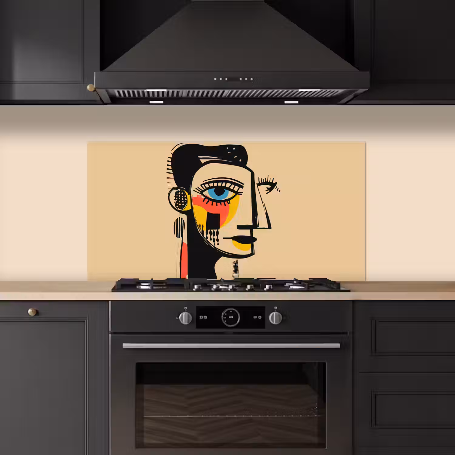 Geometrisch - Felle kleuren - Kubistische stijl keuken achterwand spatscherm middel -sfeer1