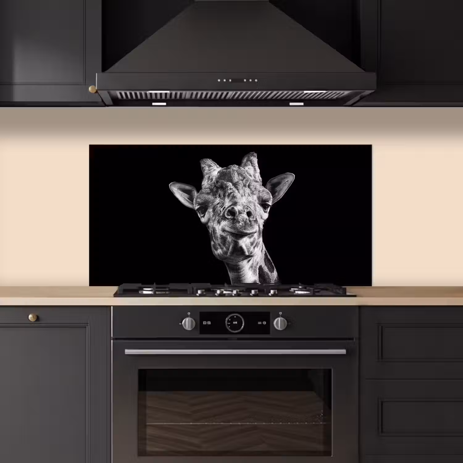 Giraffe - Dier - Zwart - Wit keuken achterwand spatscherm middel -sfeer1