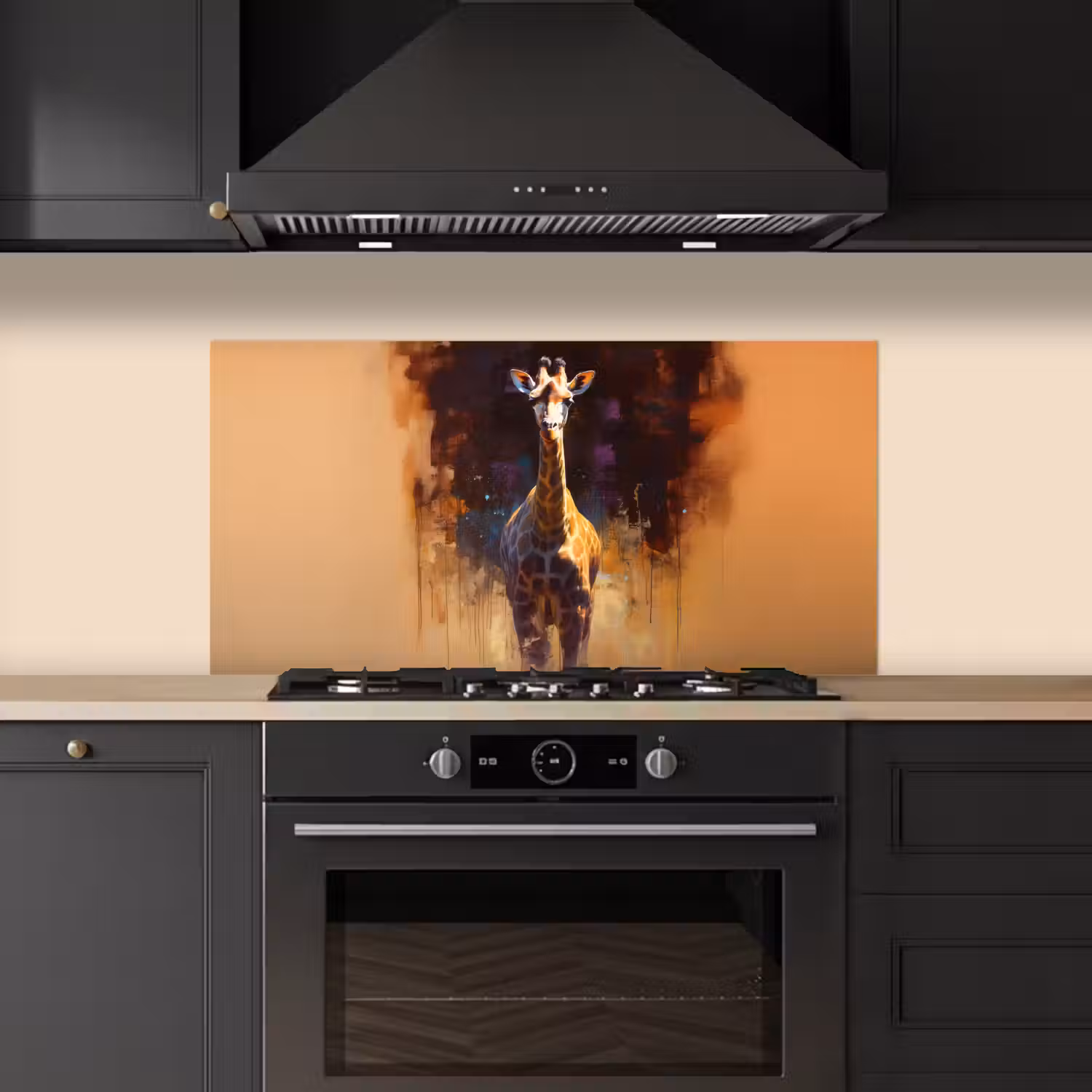 Giraf - Bruin - Abstract - Geschilderd keuken achterwand spatscherm middel -sfeer1