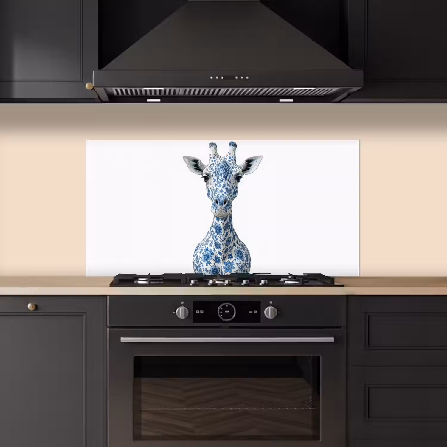 Giraffe - Delfts blauw - Dieren - Minimalistisch keuken achterwand spatscherm middel -sfeer1