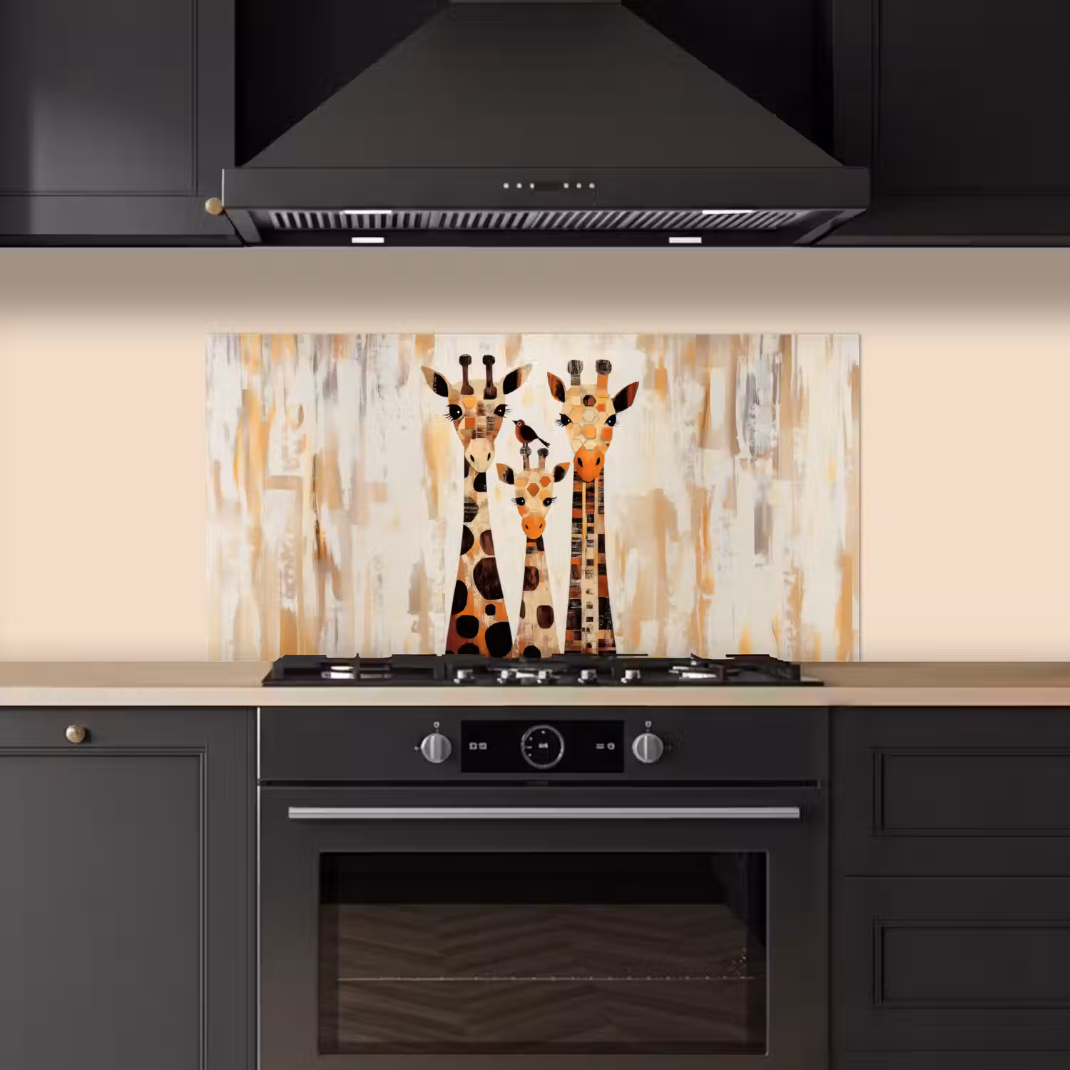Giraffen - Cartoon - Crème keuken achterwand spatscherm middel -sfeer1