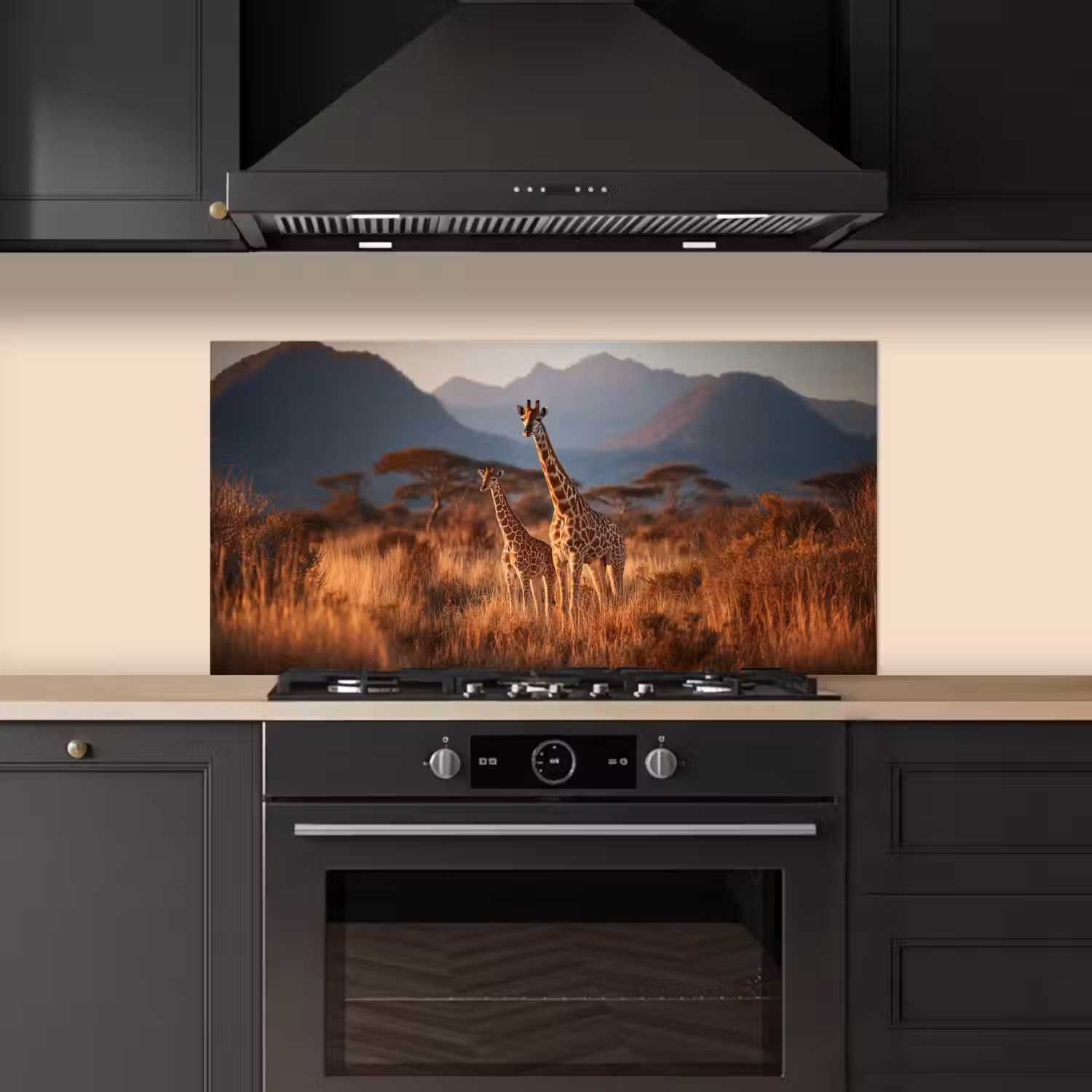 Giraffen - Hoog gras - Acaciabomen keuken achterwand spatscherm middel -sfeer1