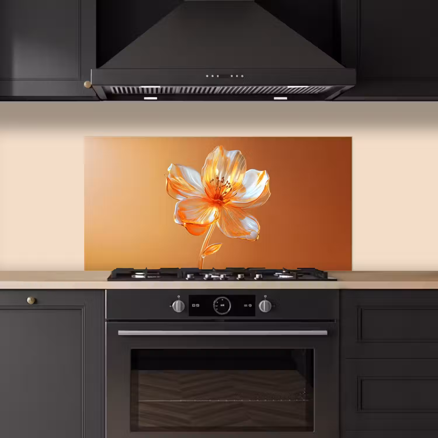 Glazen - Bloem - Oranje keuken achterwand spatscherm middel -sfeer1