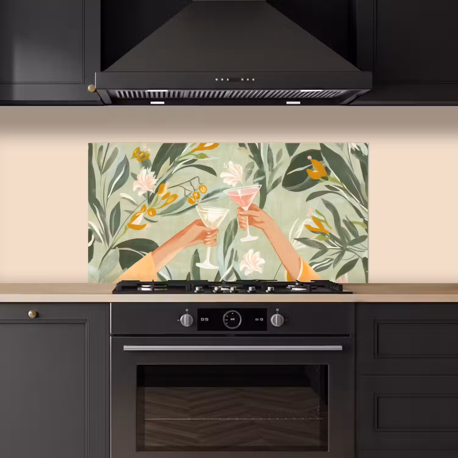 Glazen - Proosten - Bladeren - Groen keuken achterwand spatscherm middel -sfeer1