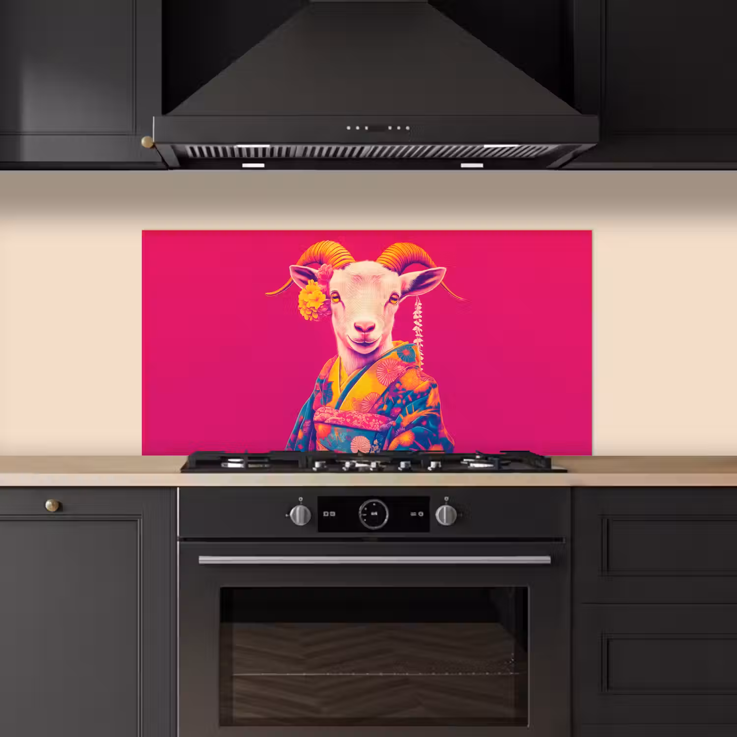 Geit - Hoorns - Kimono - Kleurrijk keuken achterwand spatscherm middel -sfeer1