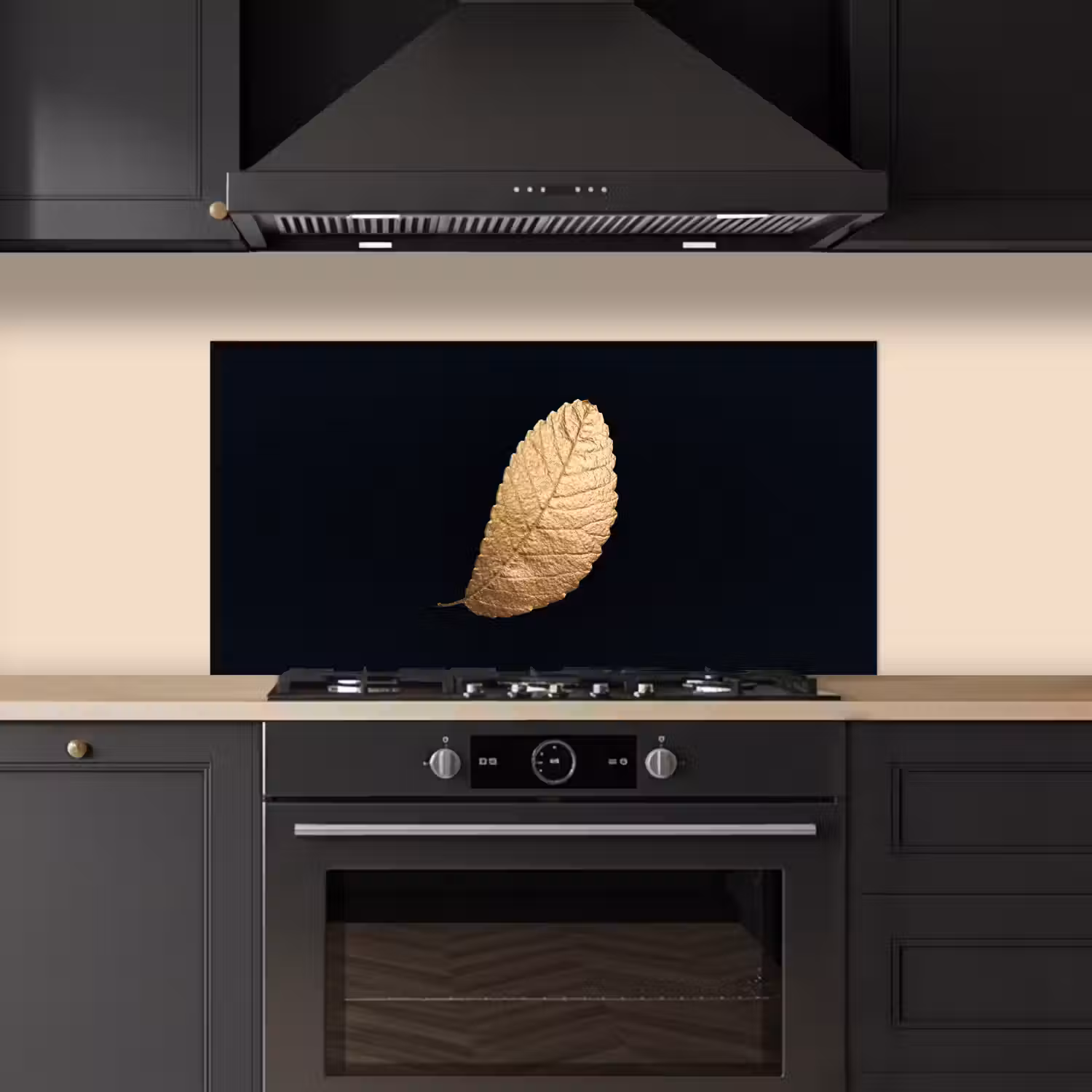 Goud - Bladeren - Zwart - Planten - Luxe - Natuur keuken achterwand spatscherm middel -sfeer1