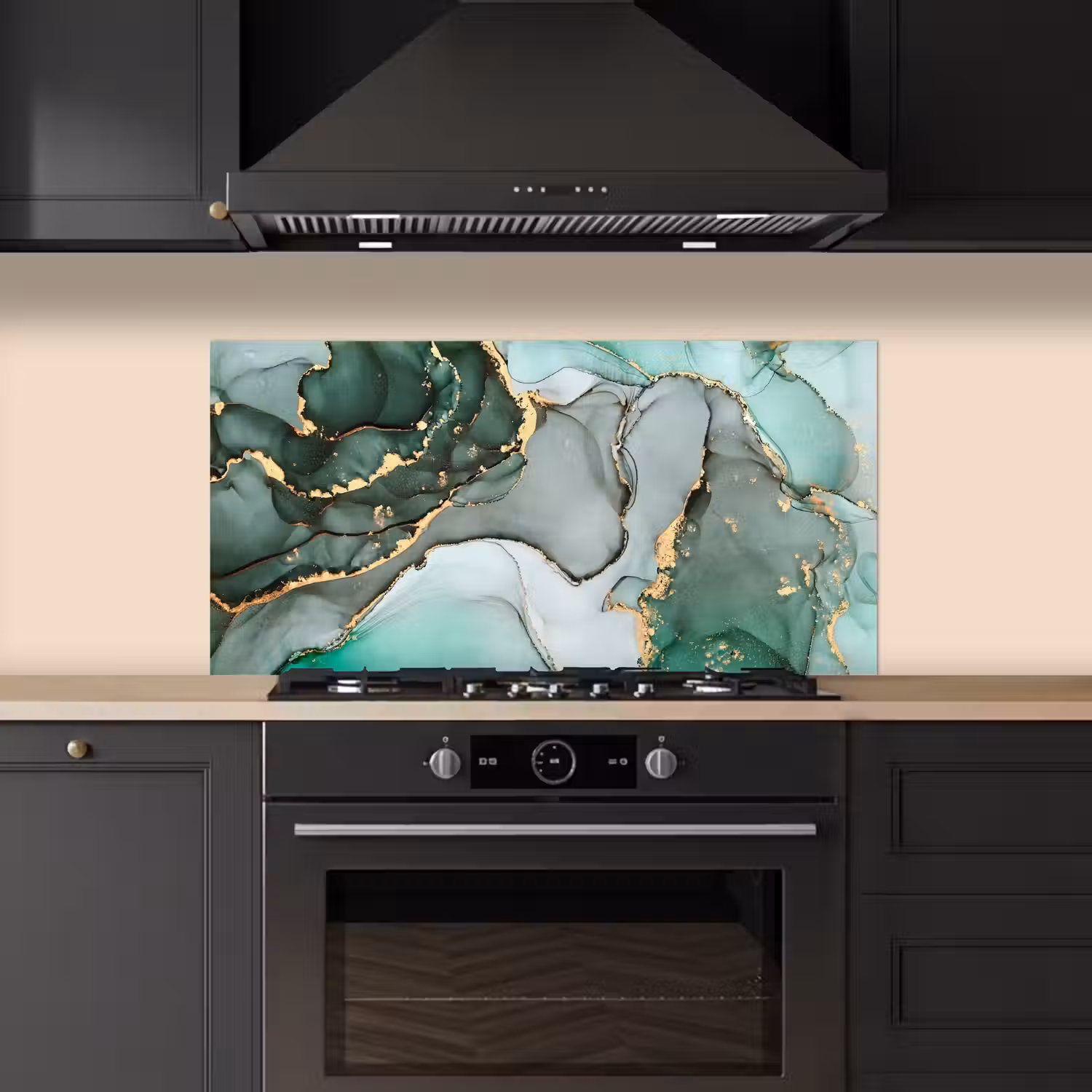 Goud - Marmer - Groen - Luxe - Marmerlook - Grijs keuken achterwand spatscherm middel -sfeer1
