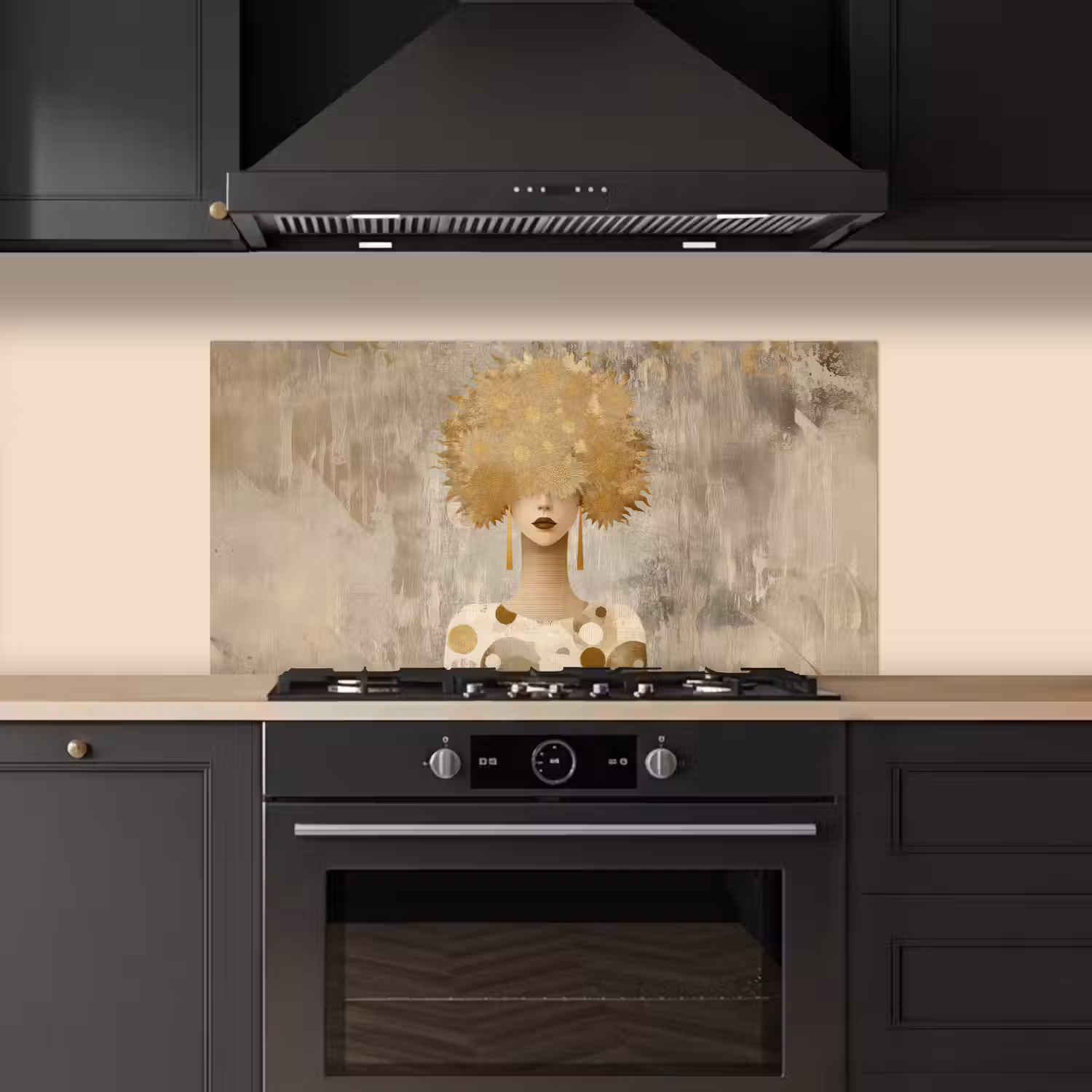 Goud - Portret - Vrouw keuken achterwand spatscherm middel -sfeer1