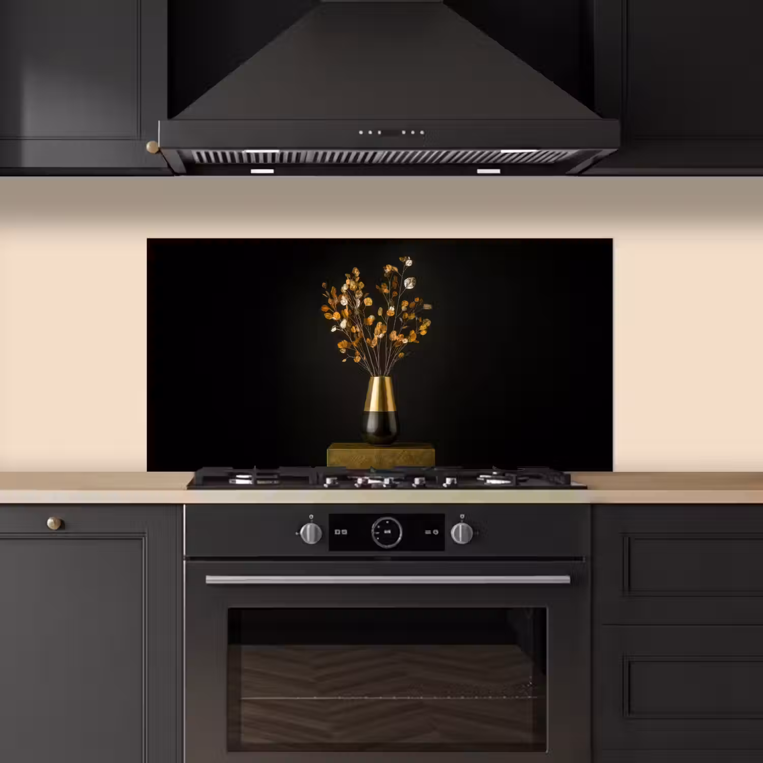 Goudbruine - Bladeren - Vaas - Herfstachtig keuken achterwand spatscherm middel -sfeer1