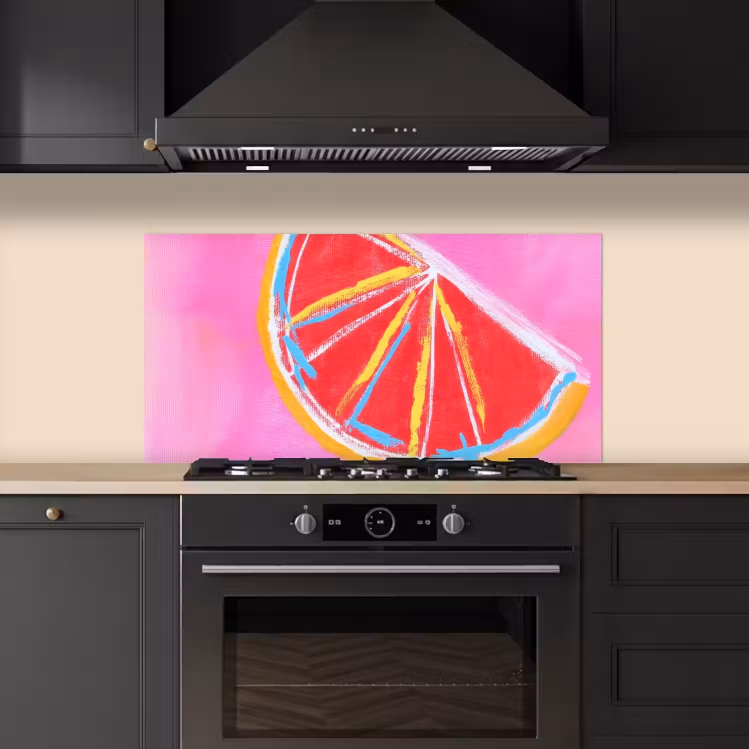 Grapefruit - Geschilderd - Roze - Strepen keuken achterwand spatscherm middel -sfeer1