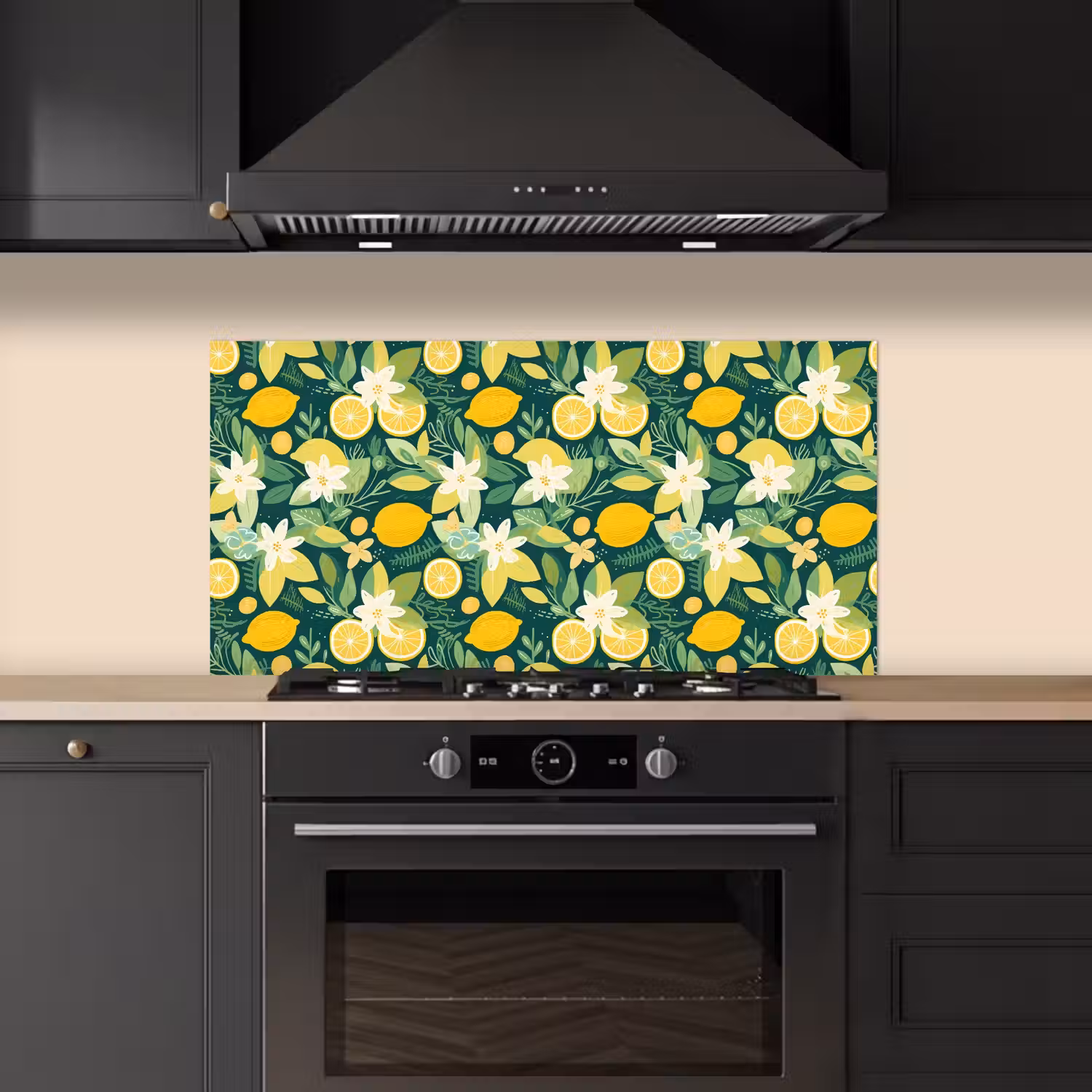 Groen - Bloemen - Citroenpartjes keuken achterwand spatscherm middel 899 -sfeer1