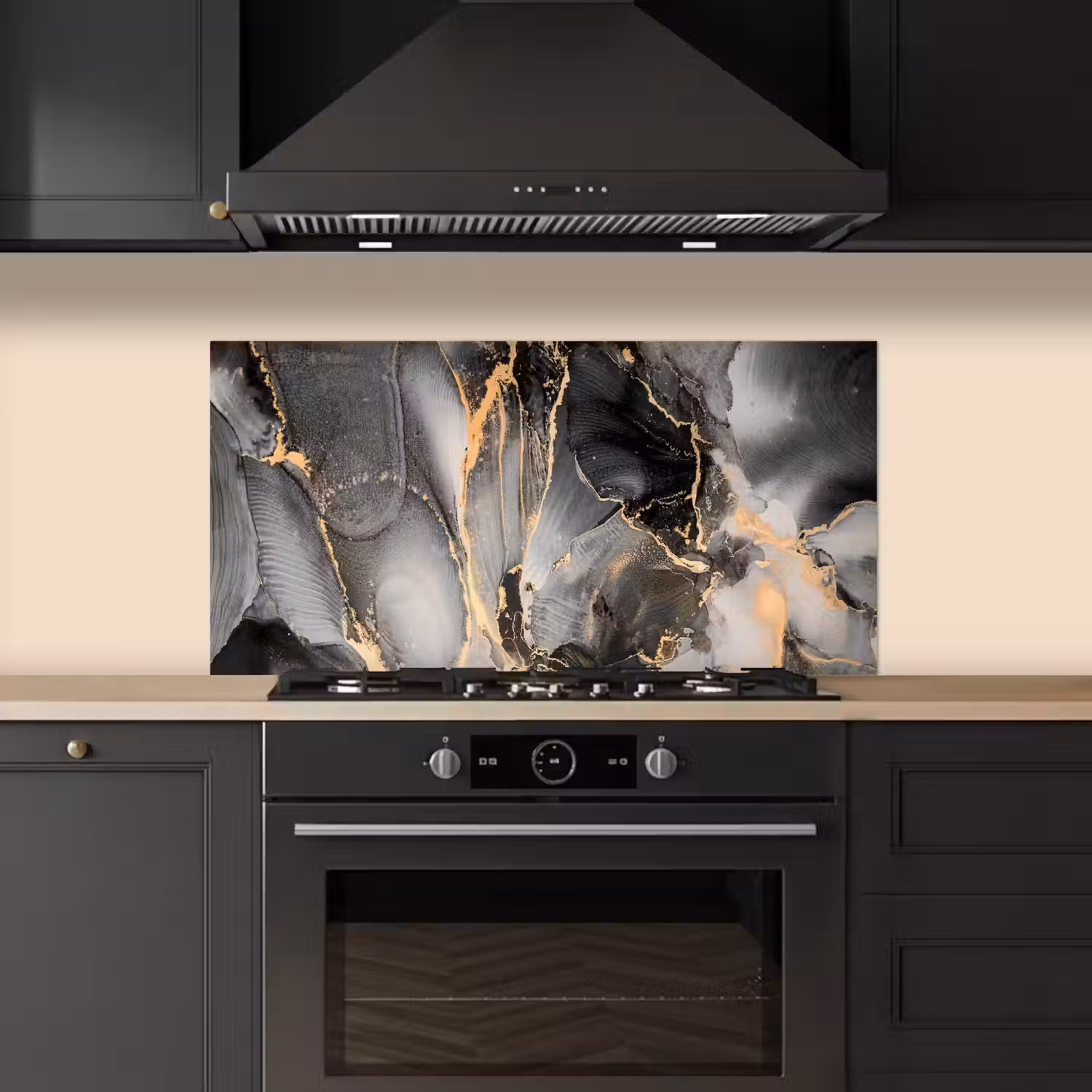 Grijs - Luxe - Goud - Marmer keuken achterwand spatscherm middel -sfeer1