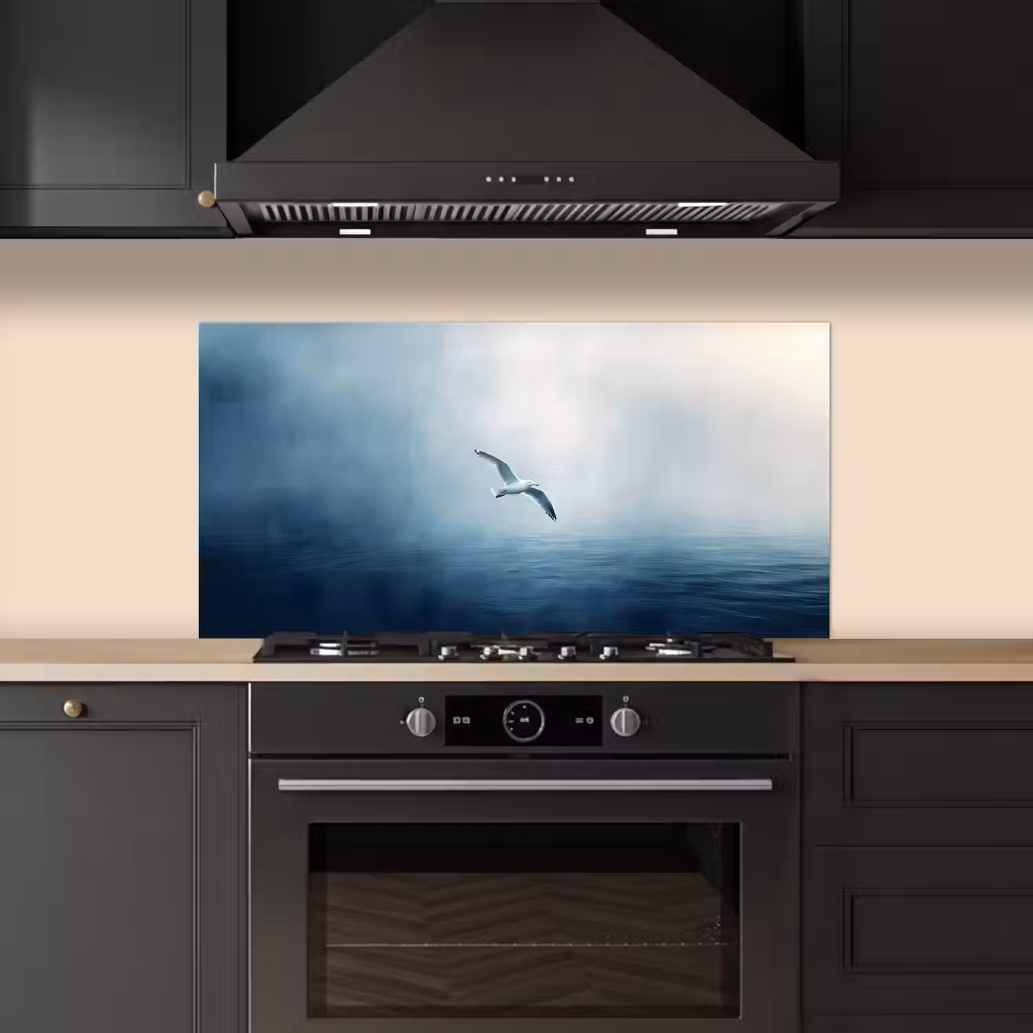 Meeuw - Wit - Zee - Mistig keuken achterwand spatscherm middel -sfeer1