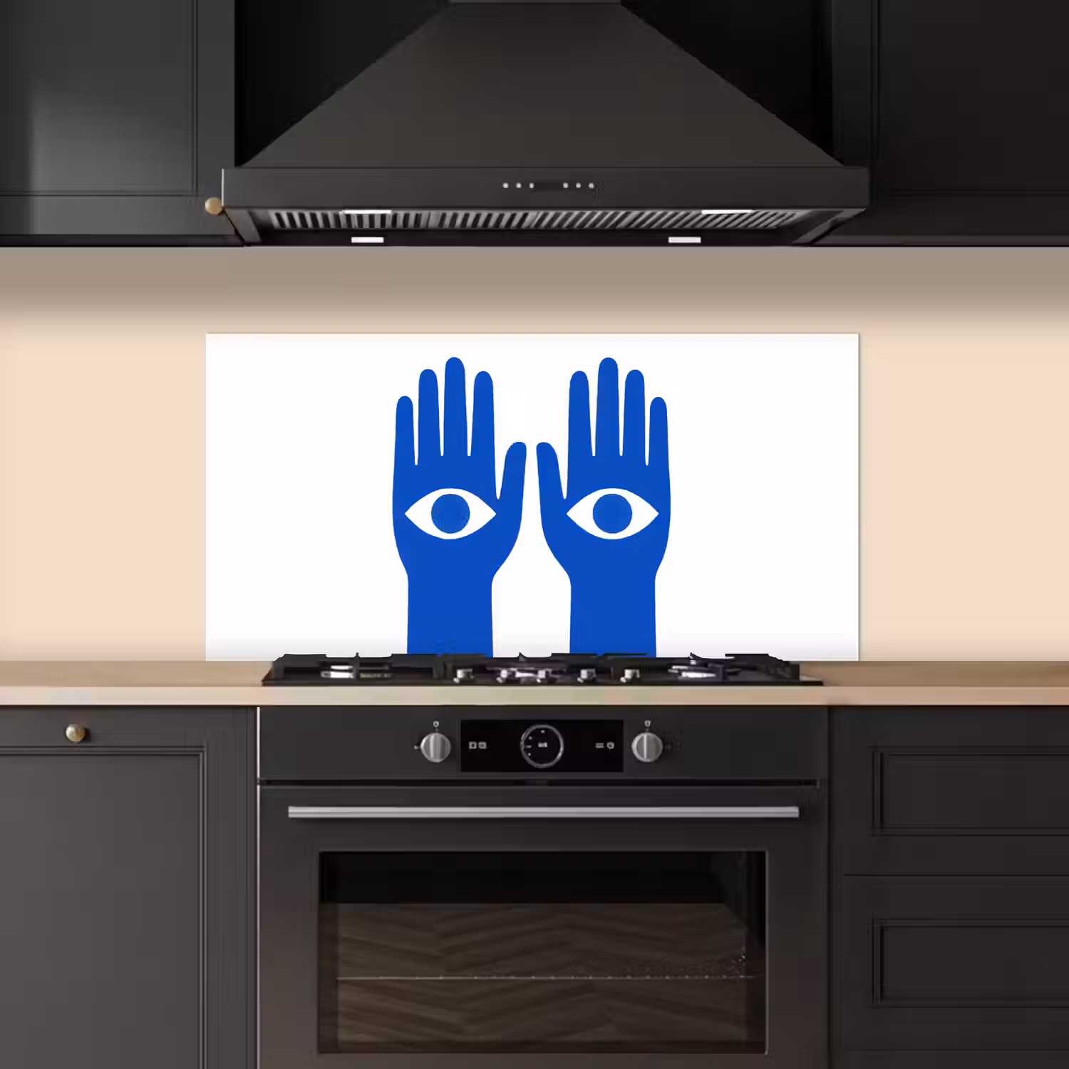 Handen - Twee - Ogen - Blauw keuken achterwand spatscherm middel -sfeer1