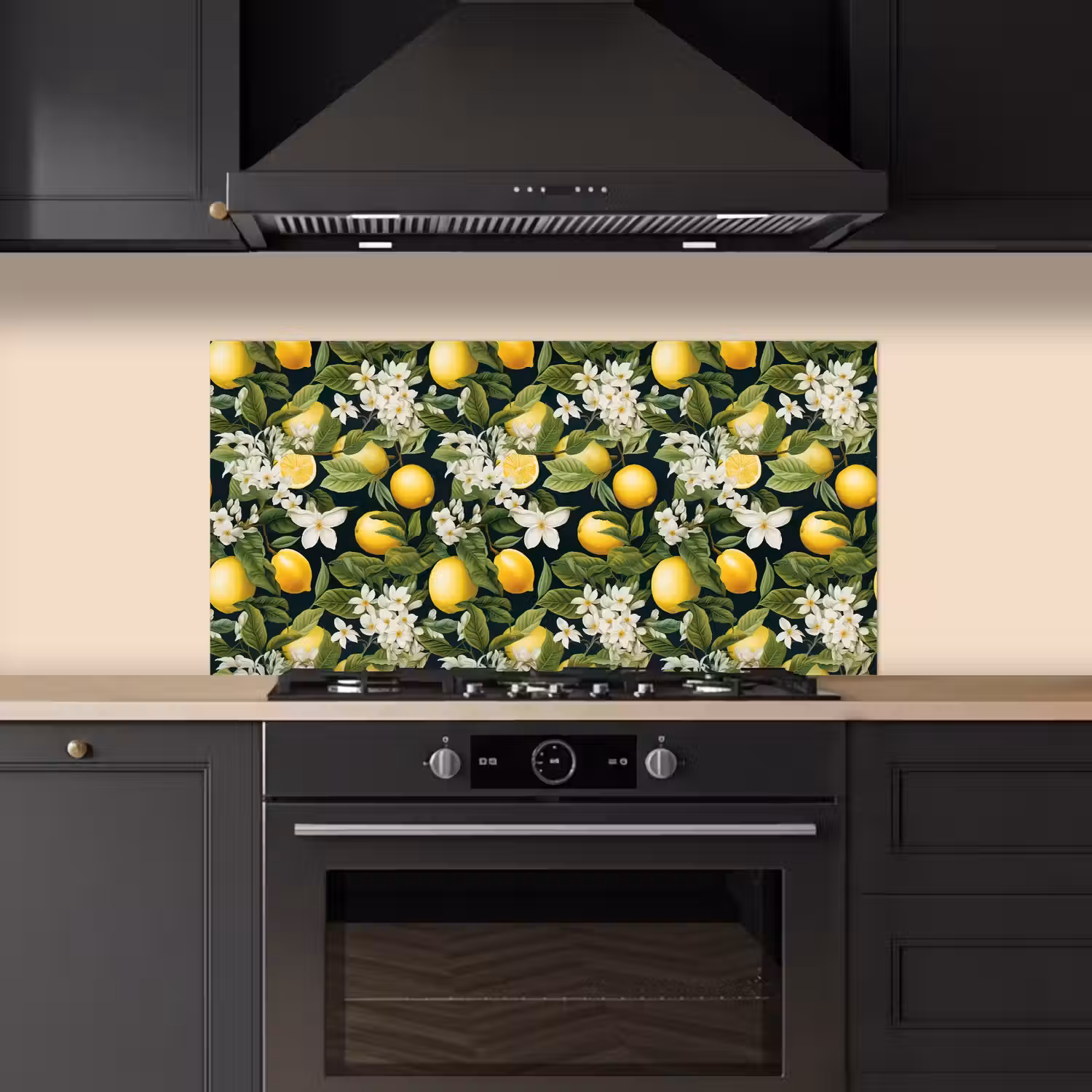 Hangende - Citroenen - Witte - Bloemetjes keuken achterwand spatscherm middel 899 -sfeer1