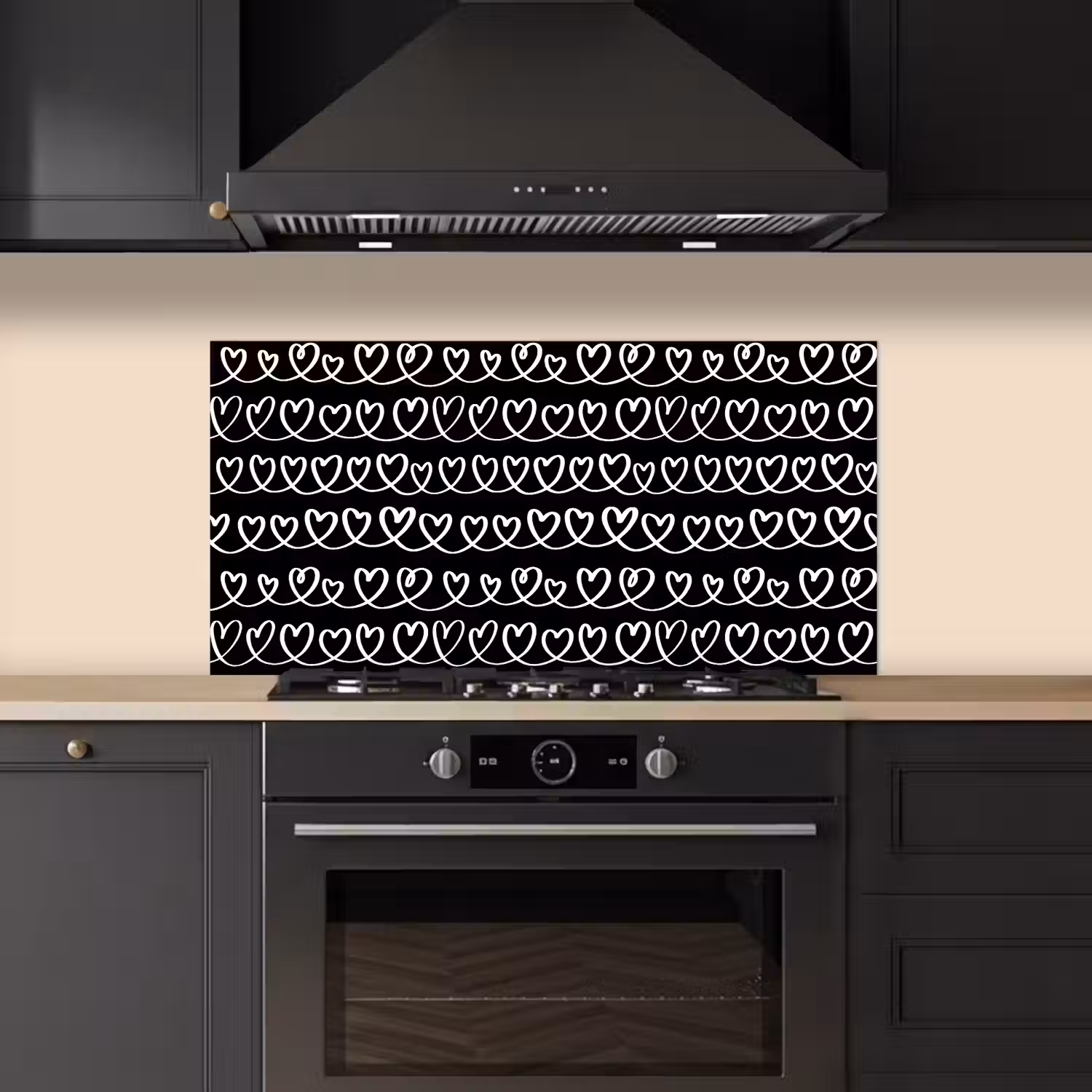 Harten - Verweven - Zwart - Wit keuken achterwand spatscherm middel 899 -sfeer1