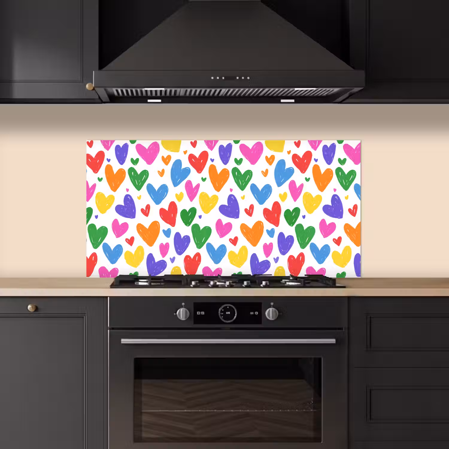 Hartjes - Patroon - Kleurrijk keuken achterwand spatscherm middel -sfeer1