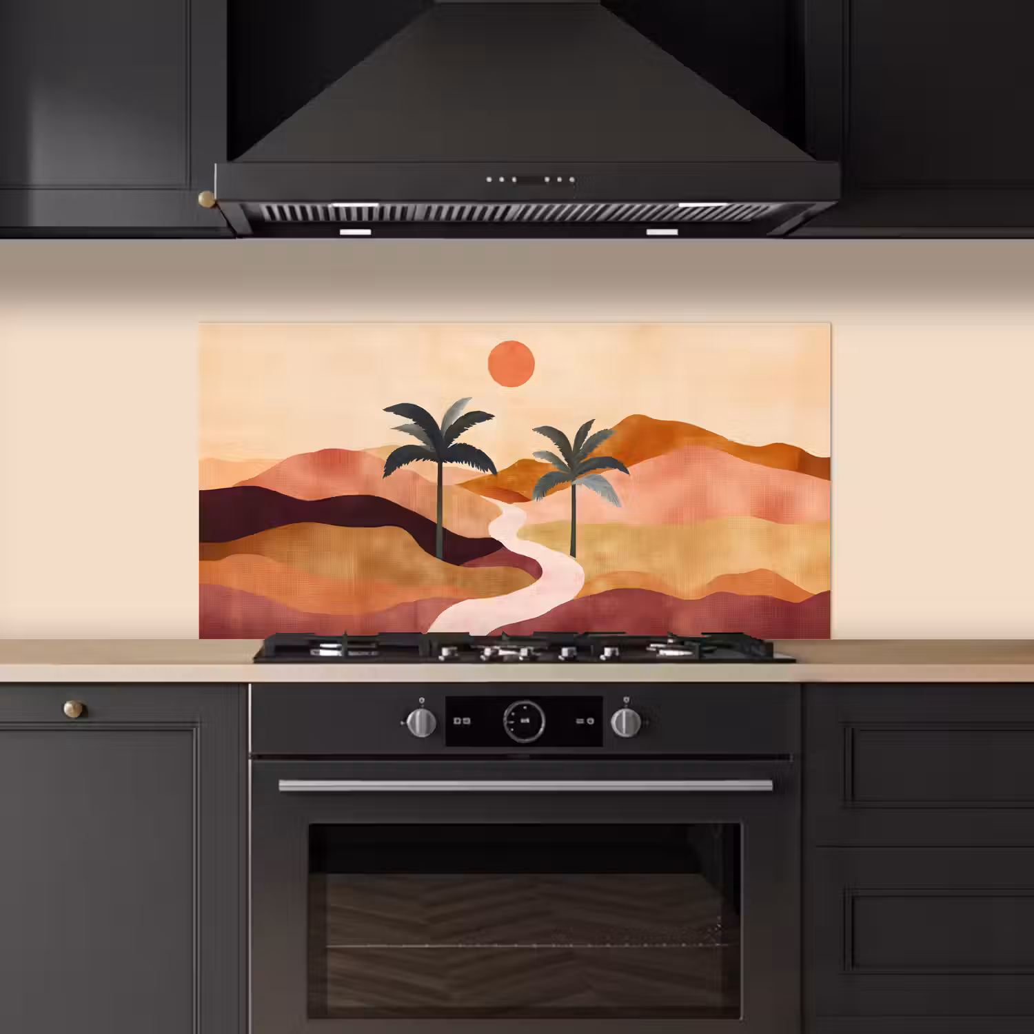 Heuvels - Palmbomen - Abstract keuken achterwand spatscherm middel -sfeer1