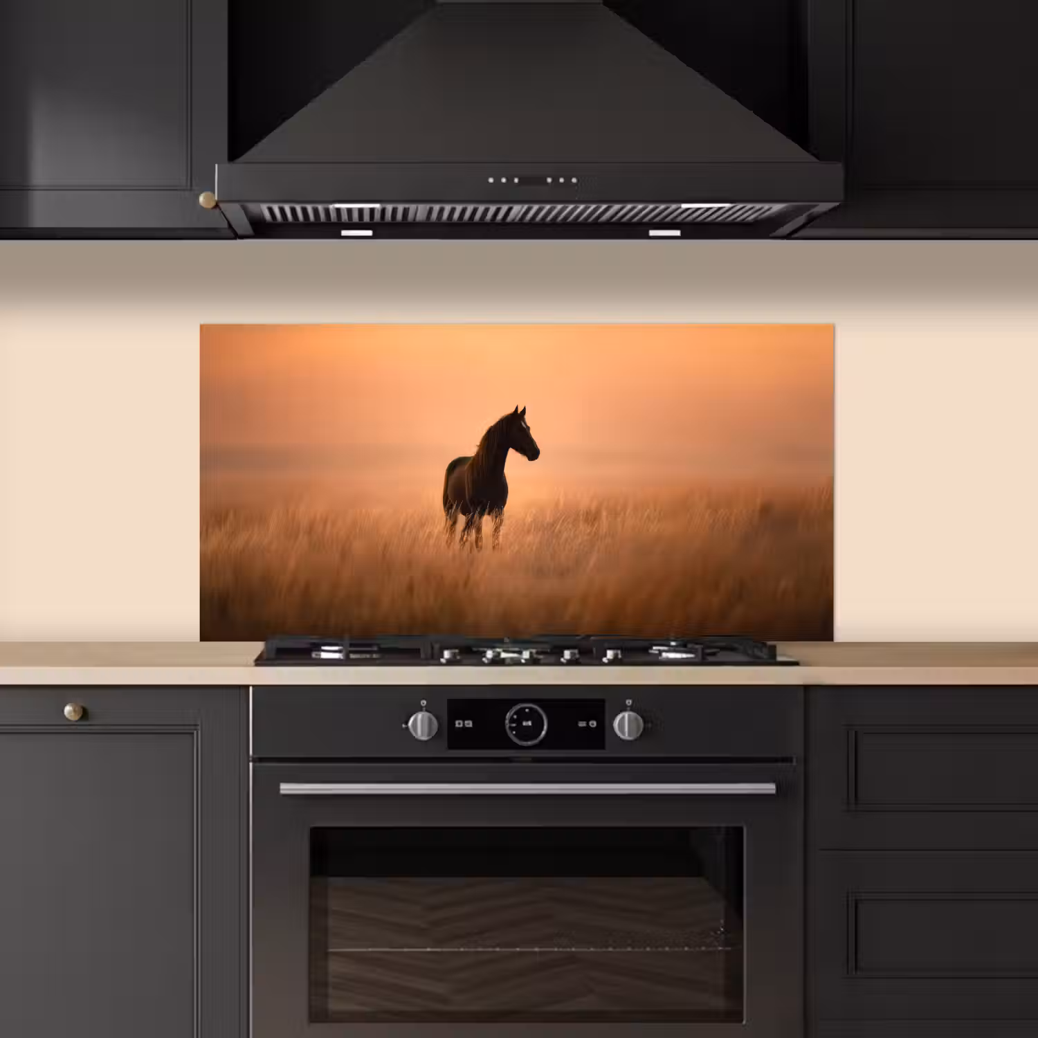 Paard - Grasveld - Zonsondergang keuken achterwand spatscherm middel -sfeer1