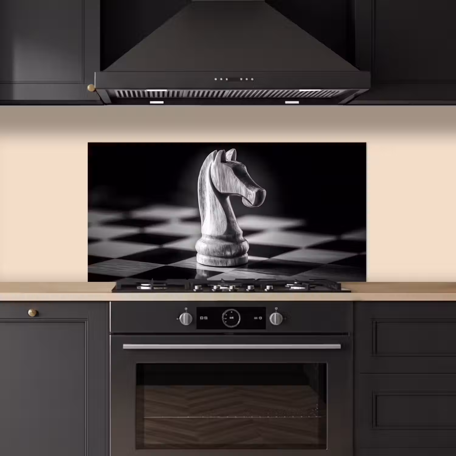 Paard - Hout - Schaalbord - Zwart keuken achterwand spatscherm middel -sfeer1