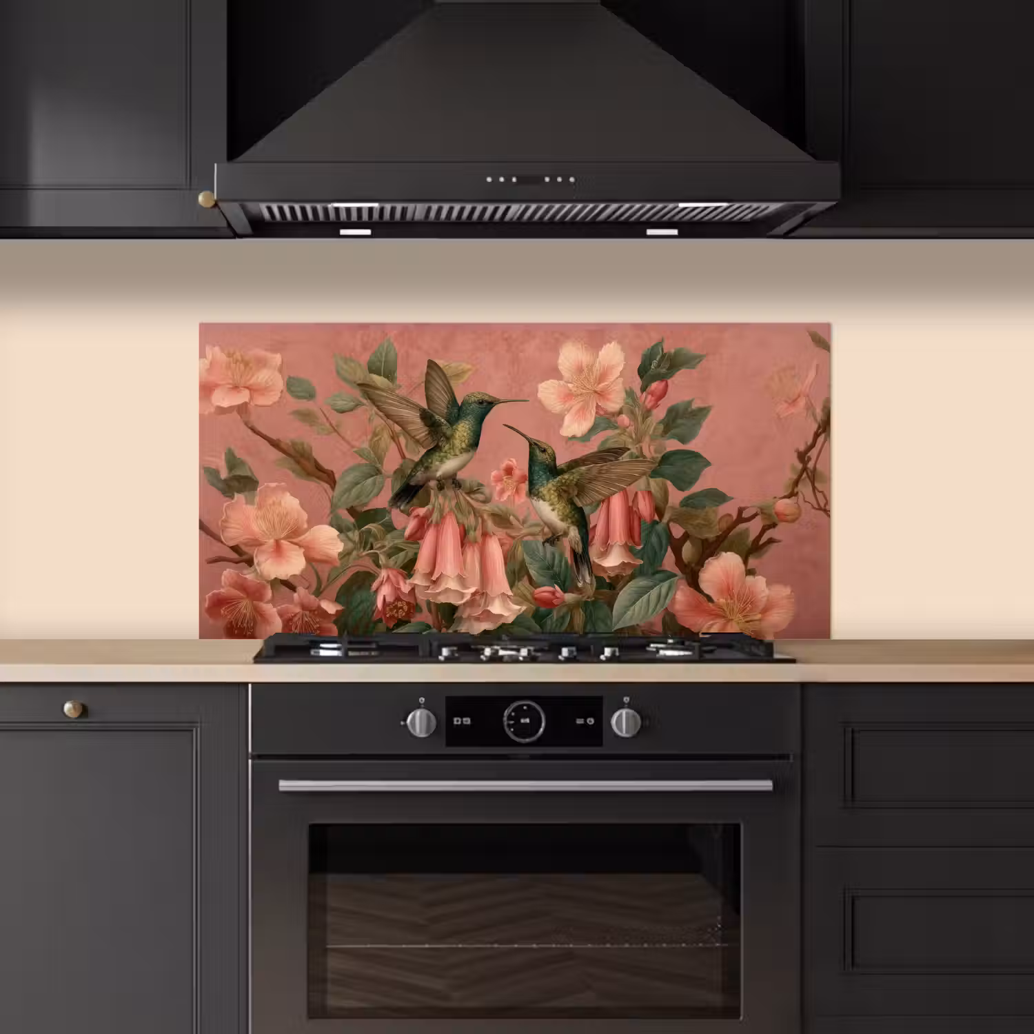 Kolibries - Bloemen - Groen - Roze keuken achterwand spatscherm middel -sfeer1