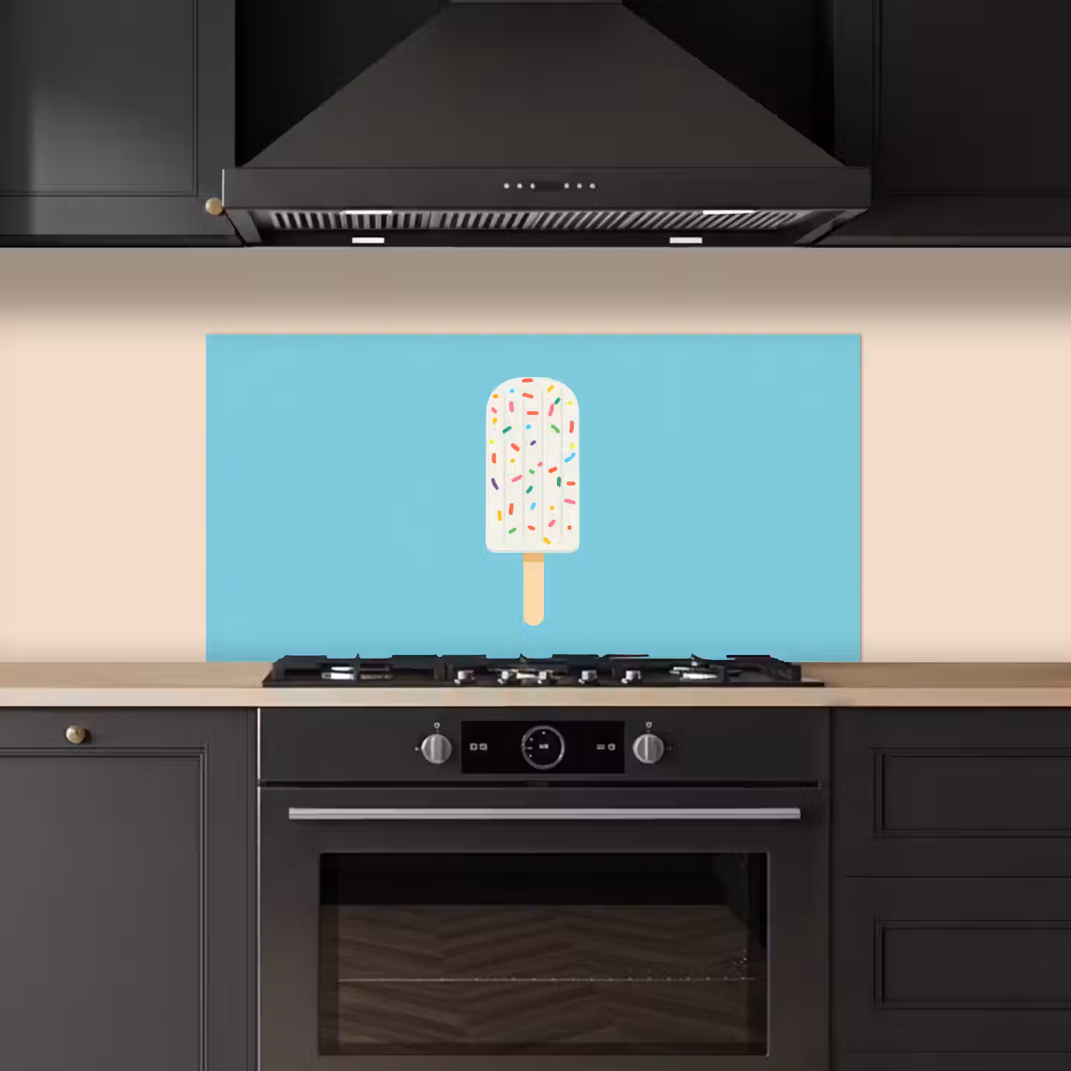 Ijsje - Stokje - Sprinkles - Lichtblauw keuken achterwand spatscherm middel -sfeer1