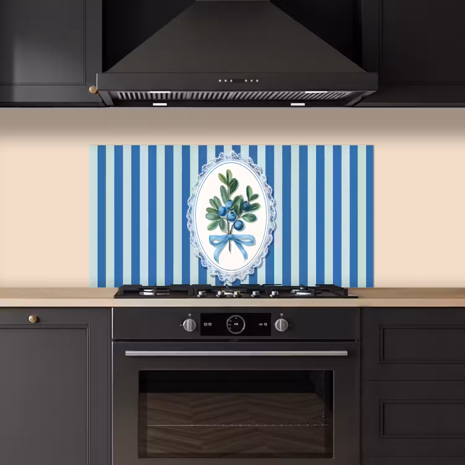 Illustratie - Bessen - Blauw - Strepen keuken achterwand spatscherm middel -sfeer1