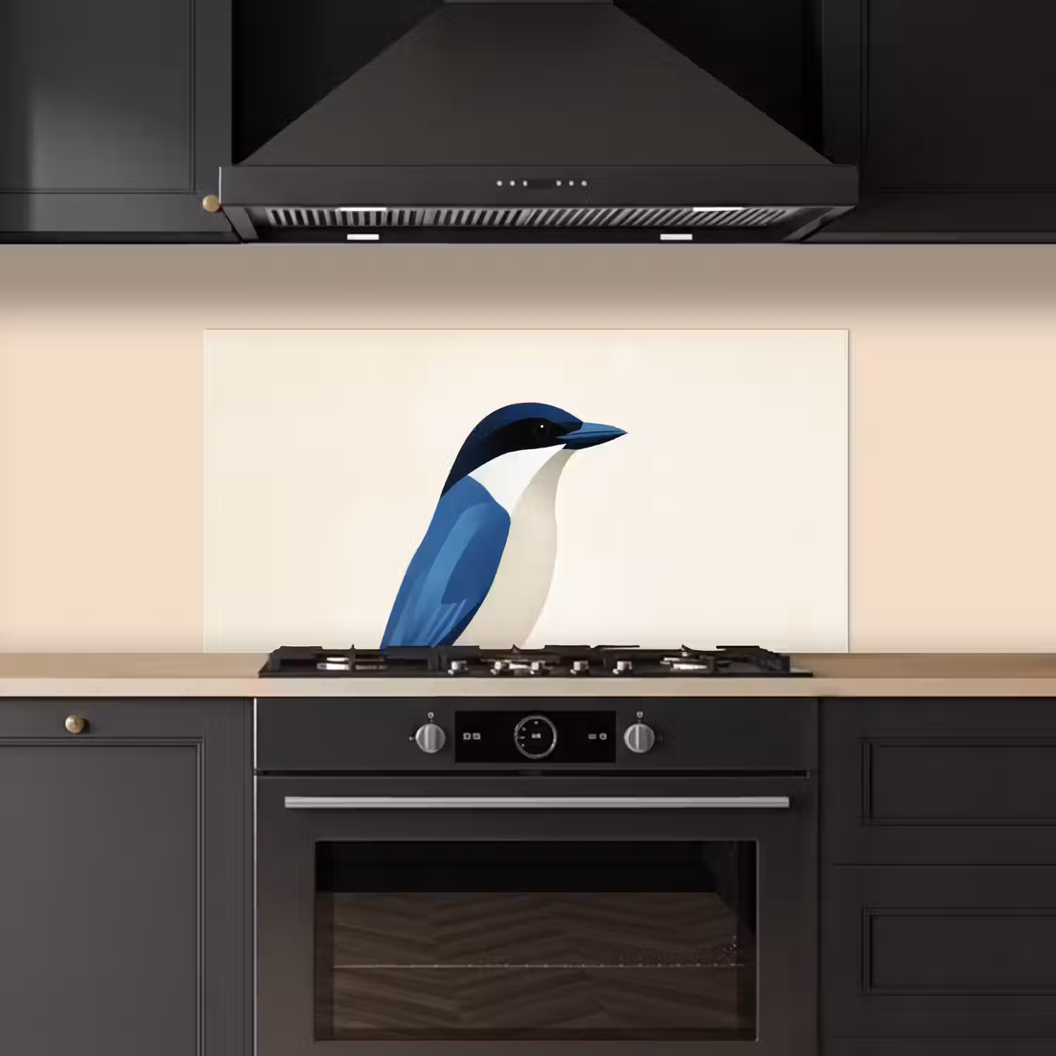 Illustratie - Blauw - Vogel keuken achterwand spatscherm middel -sfeer1