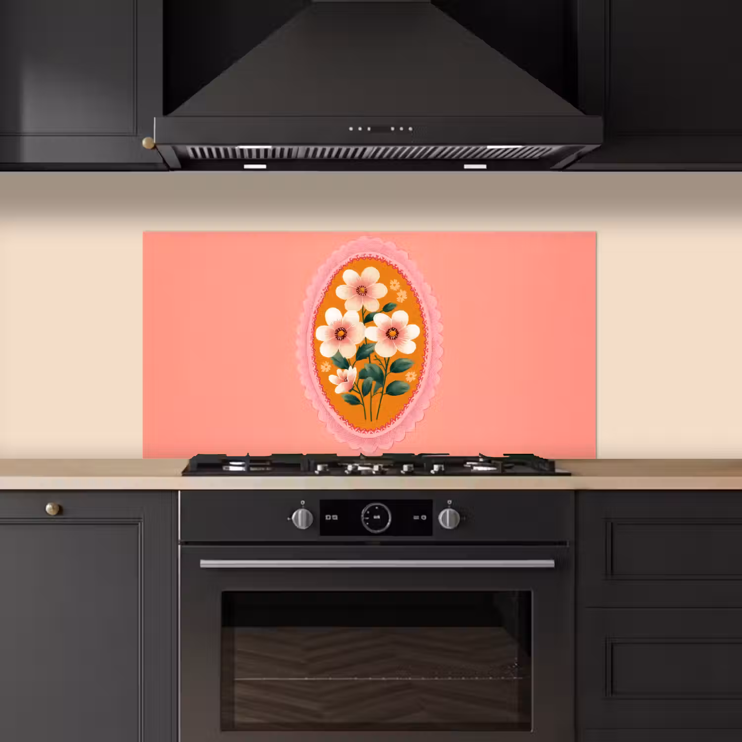 Illustratie - Bloemen - Rand - Roze keuken achterwand spatscherm middel -sfeer1