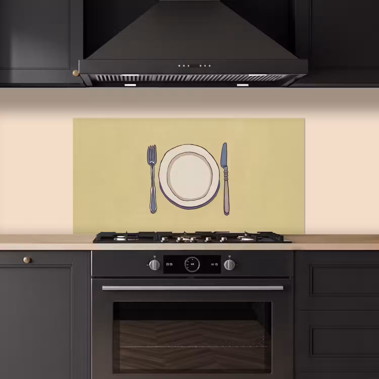 Illustratie - Bord - Bestek - Beige keuken achterwand spatscherm middel -sfeer1