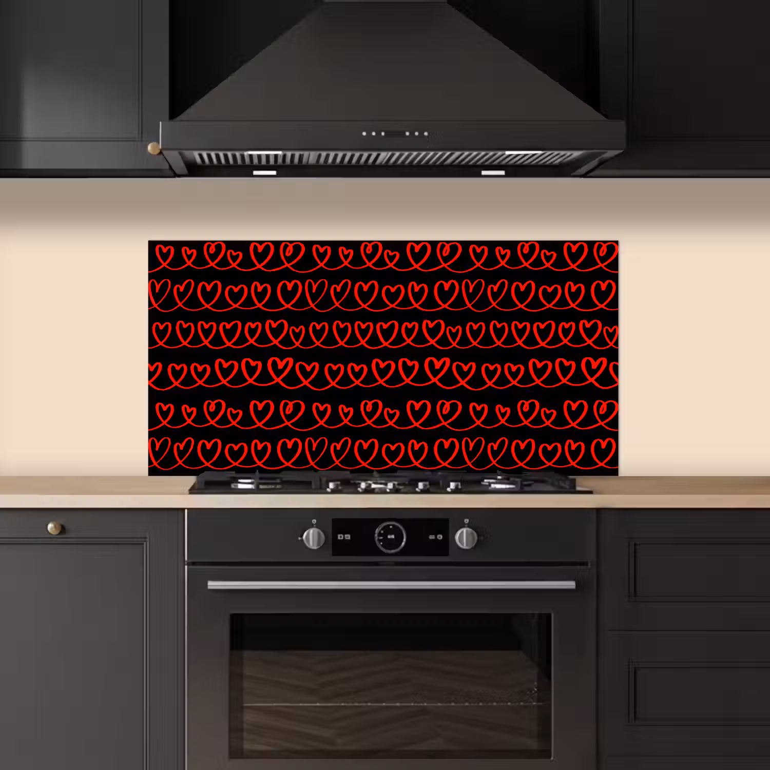 Verweven - Harten - Zwart - Rood keuken achterwand spatscherm middel 899 -sfeer1