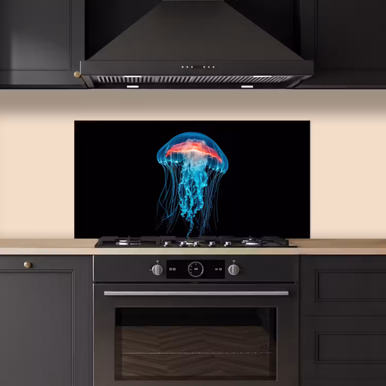 Kwal - Tentakels - Blauw - Licht keuken achterwand spatscherm middel -sfeer1