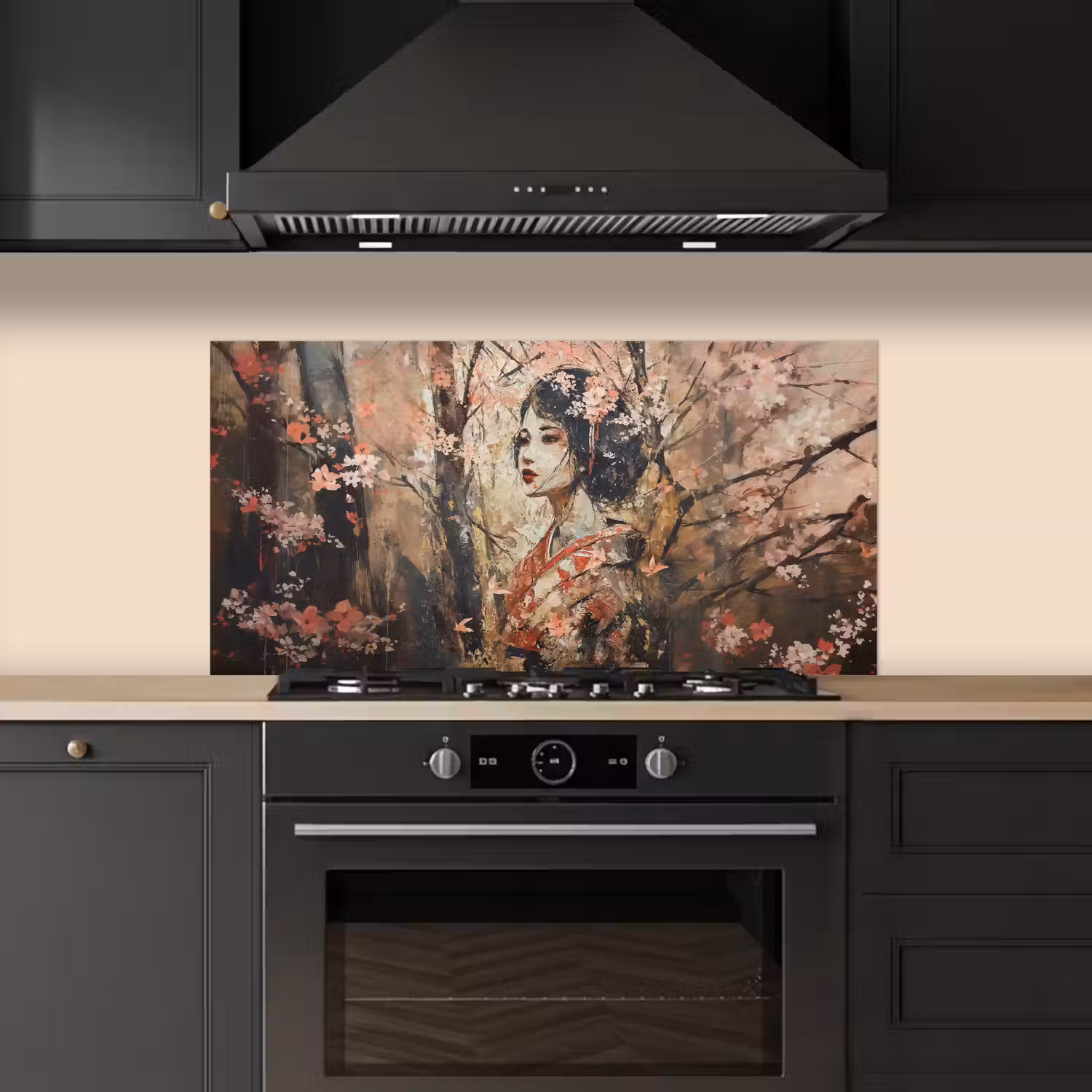 Kimono - Vrouw - kersenbomen keuken achterwand spatscherm middel -sfeer1