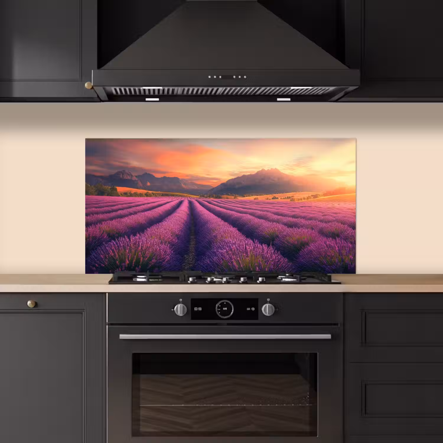 Lavendelveld - Zonsondergang - Paars keuken achterwand spatscherm middel -sfeer1
