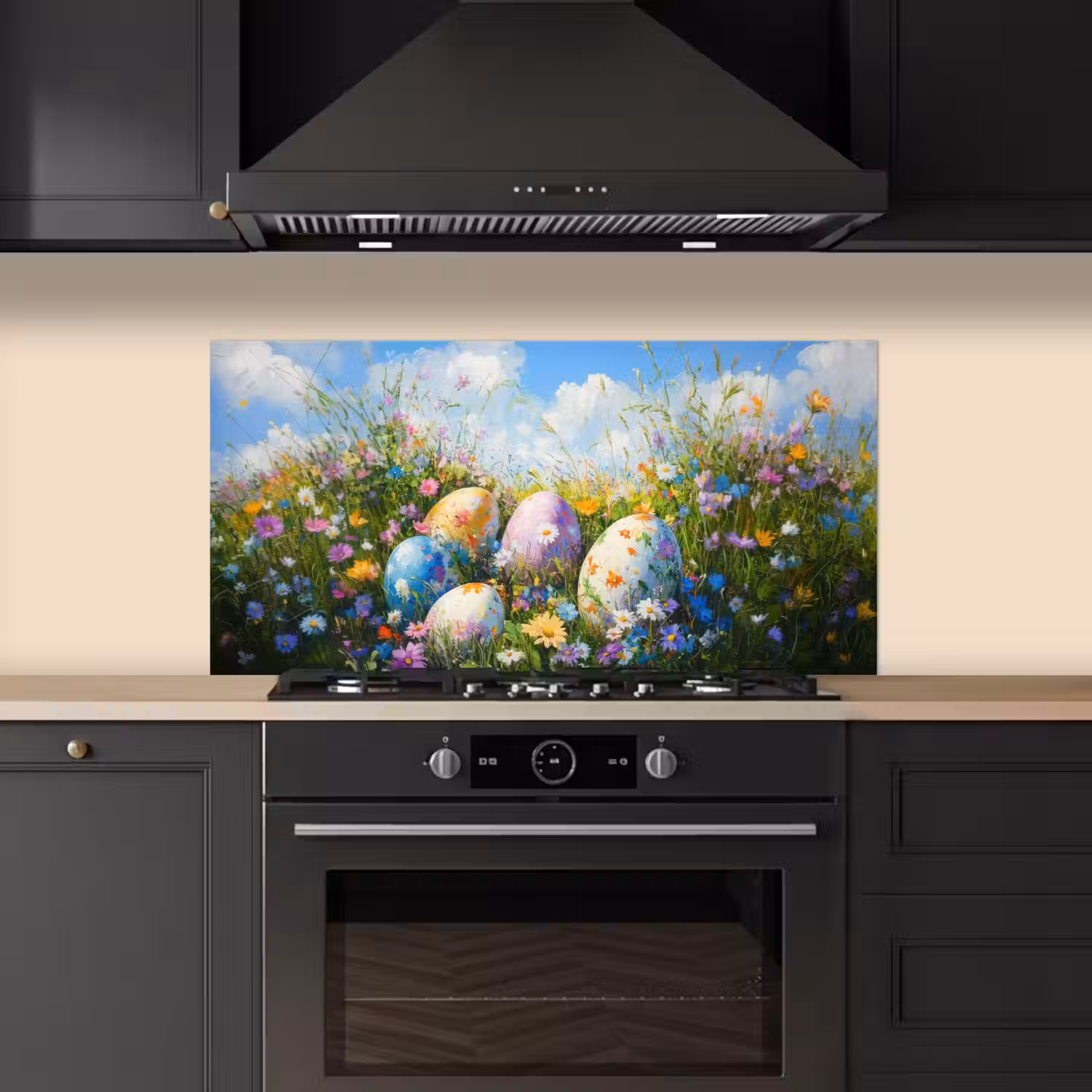 Grasveld - Eieren - Bloemen keuken achterwand spatscherm middel -sfeer1