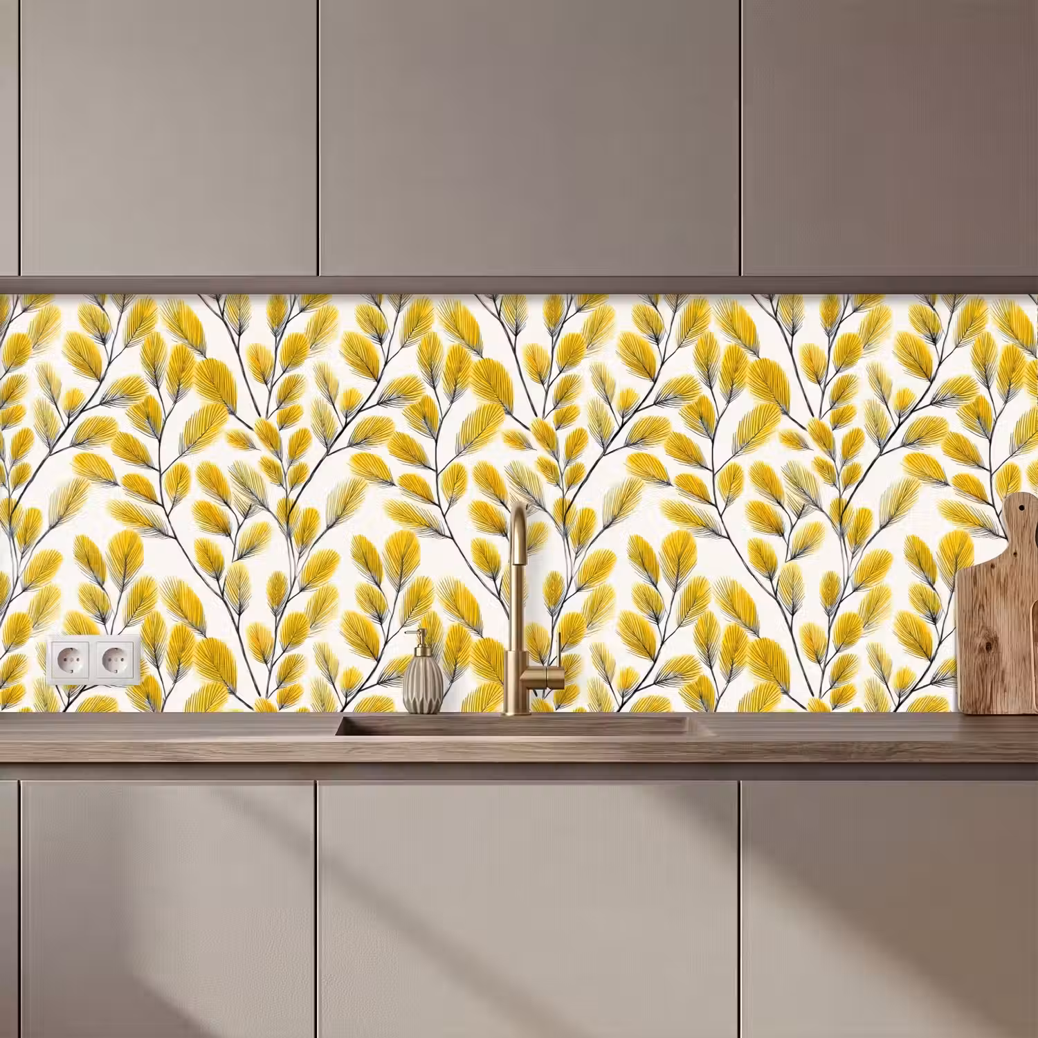 Bladeren - Botanisch - Elegant - Geel - Zwart keuken achterwand 2 middel 871 zz_3dshopping