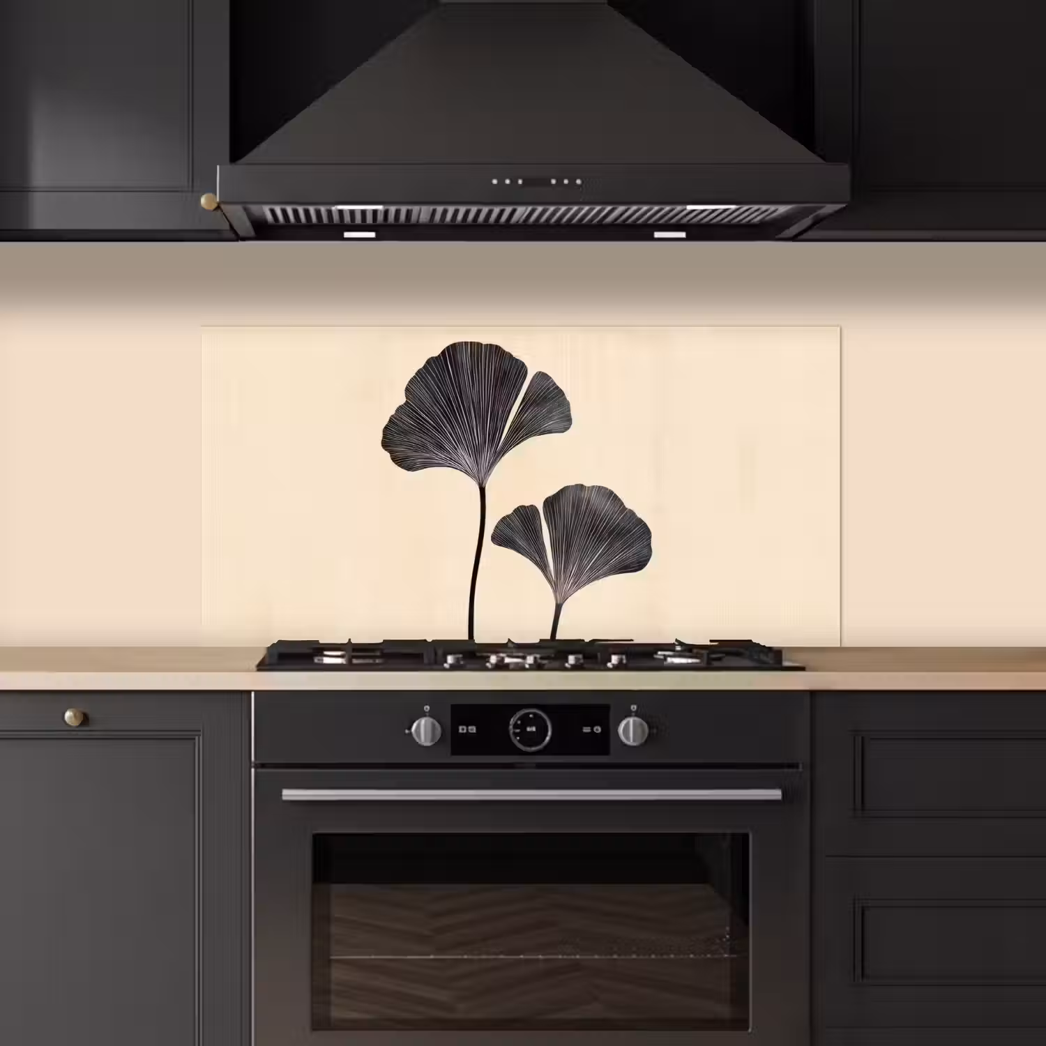 Bladeren - Minimalistisch - Zwart keuken achterwand spatscherm middel -sfeer1