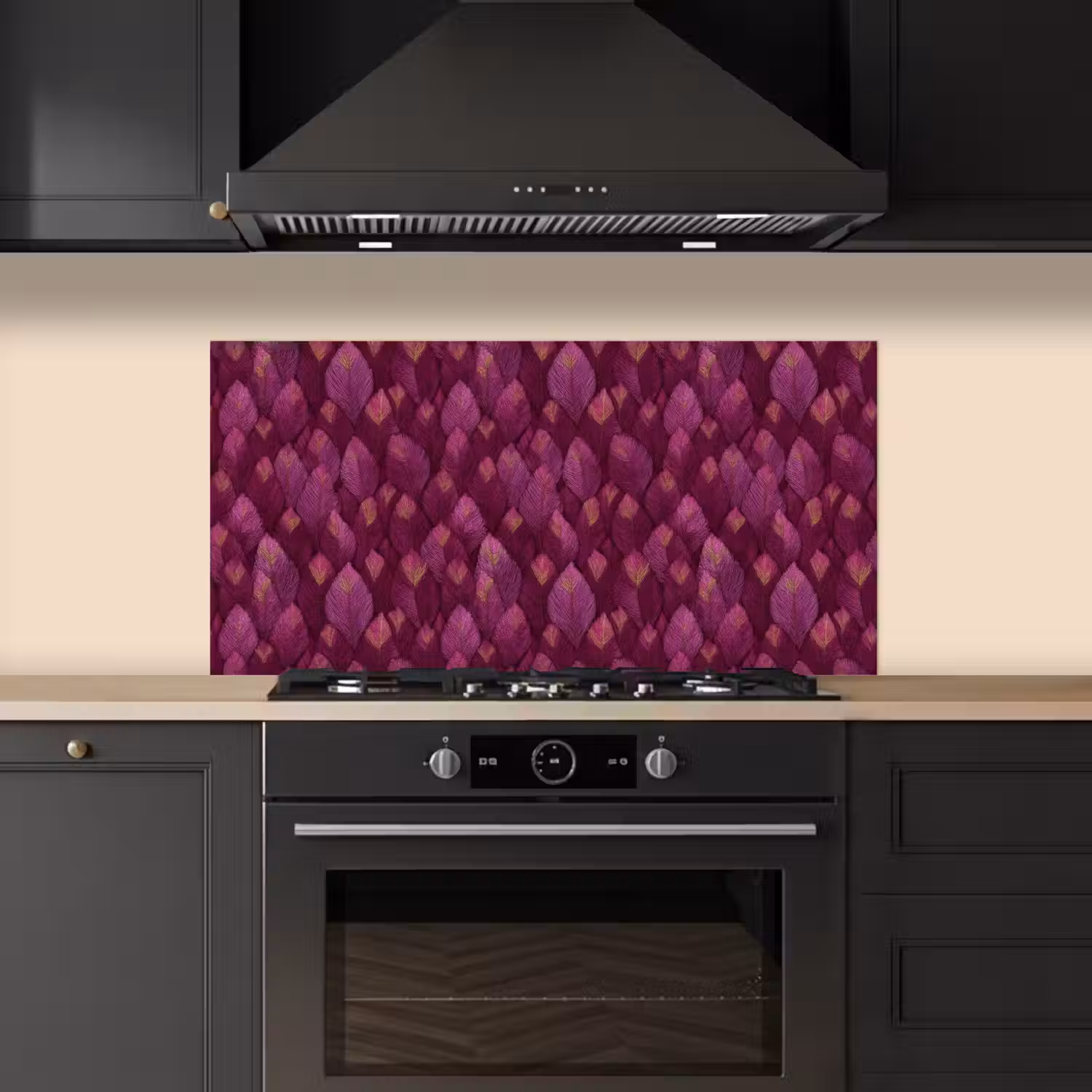 Bladeren - Patroon - Burgundy keuken achterwand spatscherm middel 899 -sfeer1