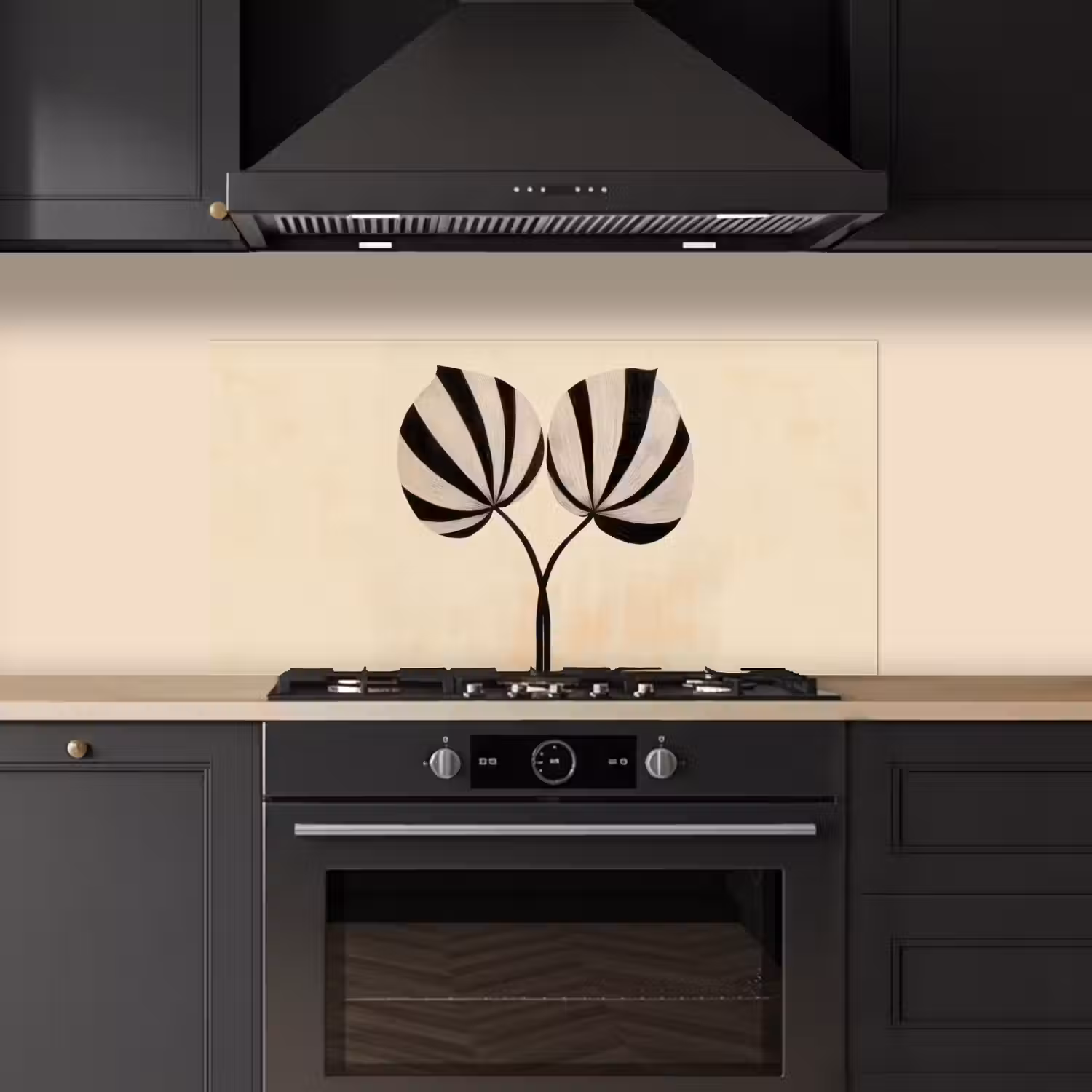 Bladeren - Gestreept - Stengel - Beige keuken achterwand spatscherm middel -sfeer1
