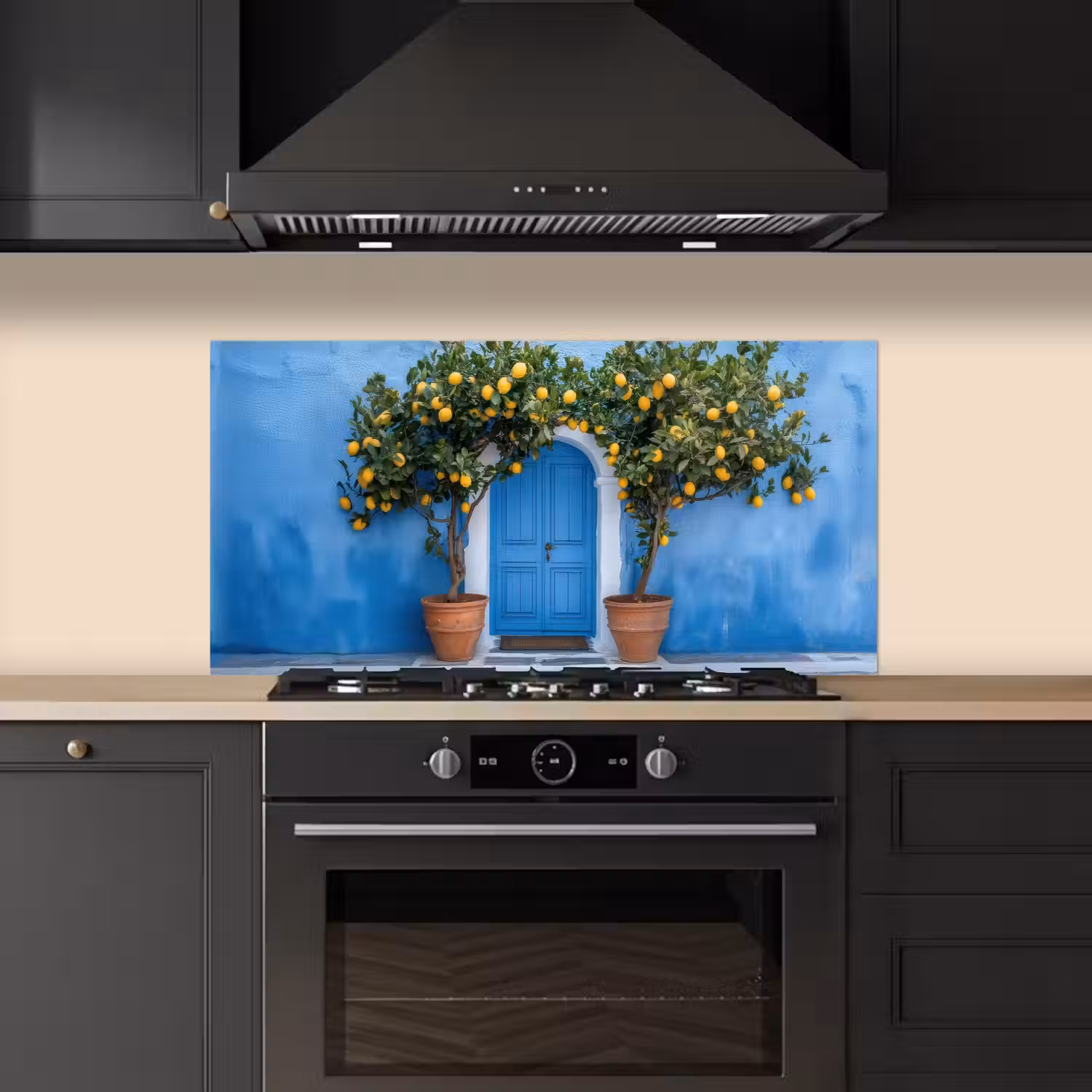 Citroenbomen - Geel - Deur - Potten keuken achterwand spatscherm middel -sfeer1