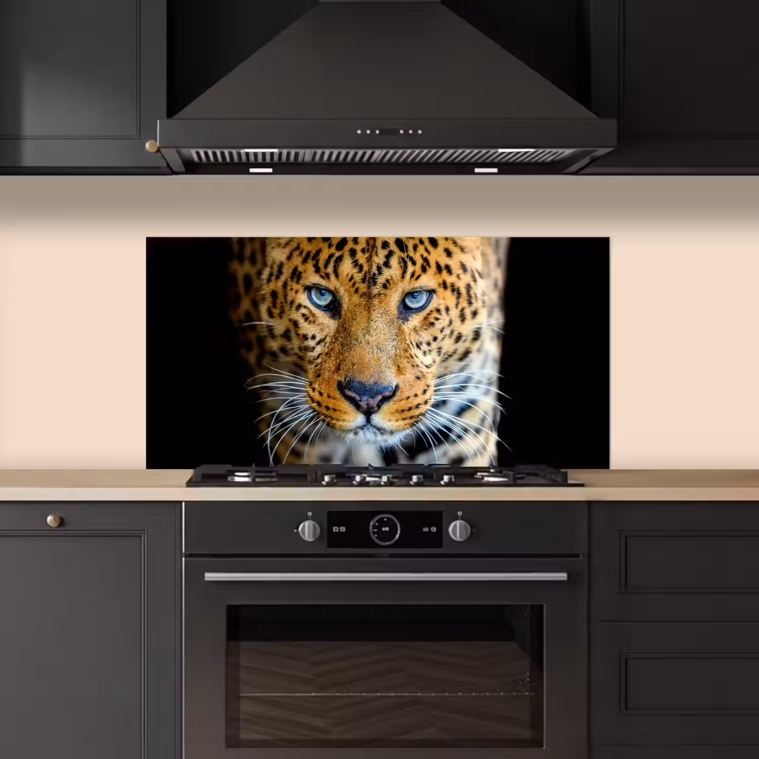 Luipaard - Dieren - Portret - Wilde dieren - Zwart keuken achterwand spatscherm middel -sfeer1
