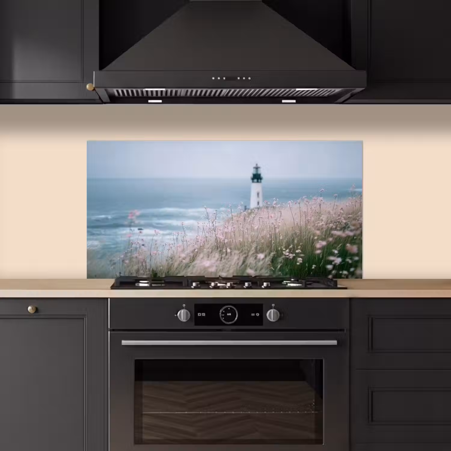 Vuurtoren - Klif - Zee - Bloemen keuken achterwand spatscherm middel -sfeer1