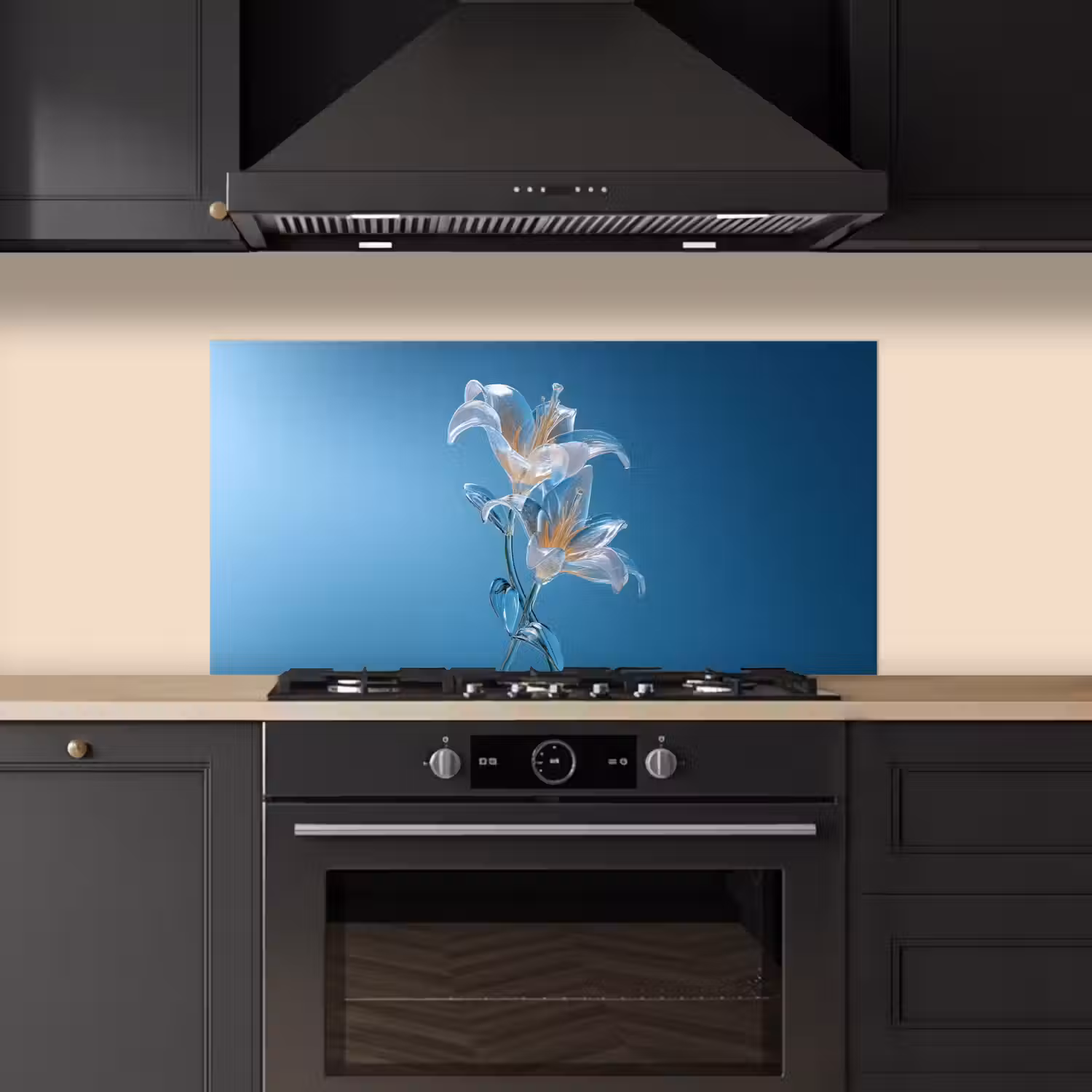 Lelies - Blauw - Glazen keuken achterwand spatscherm middel -sfeer1