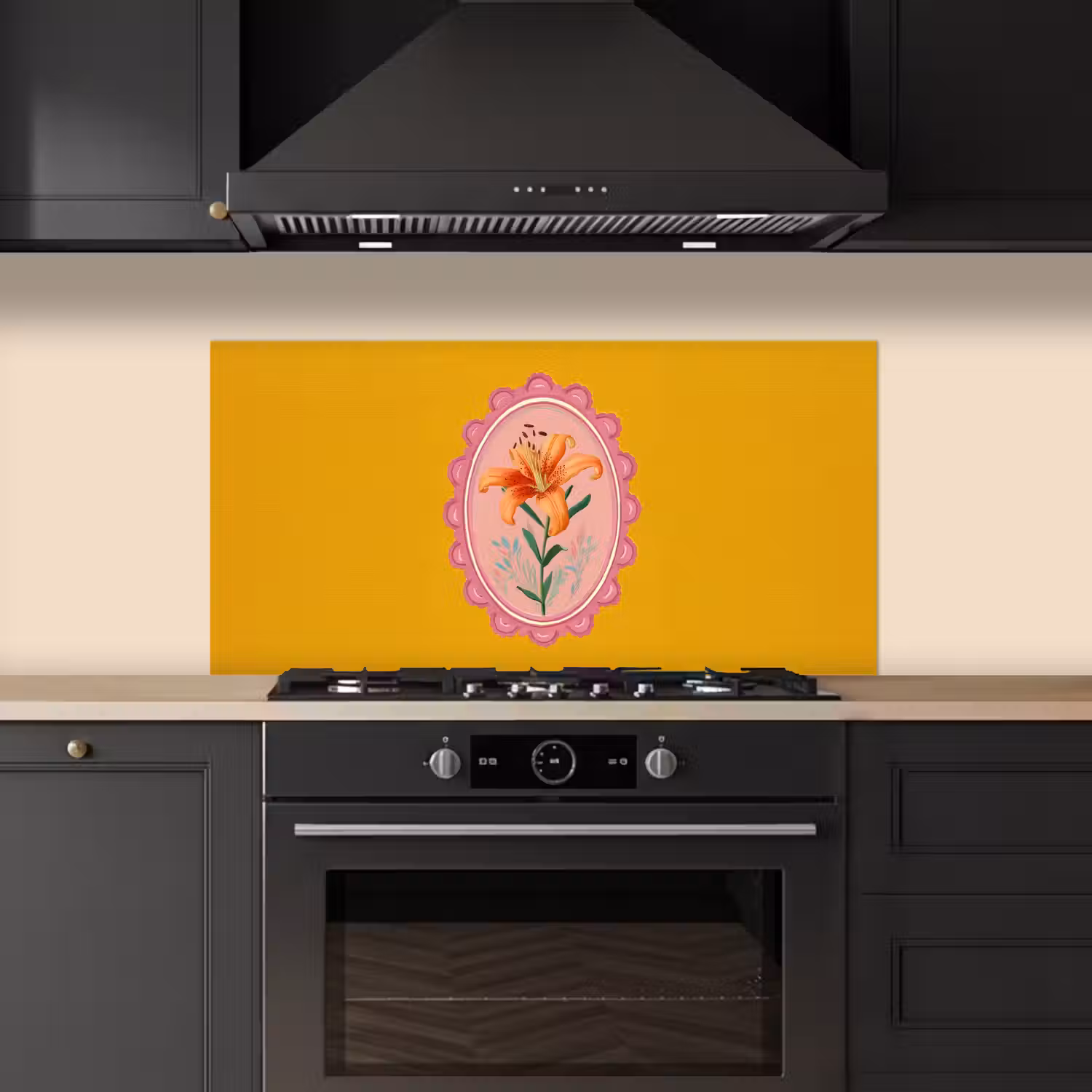 Lelie - Oranje - Lijst - Ovaal keuken achterwand spatscherm middel -sfeer1