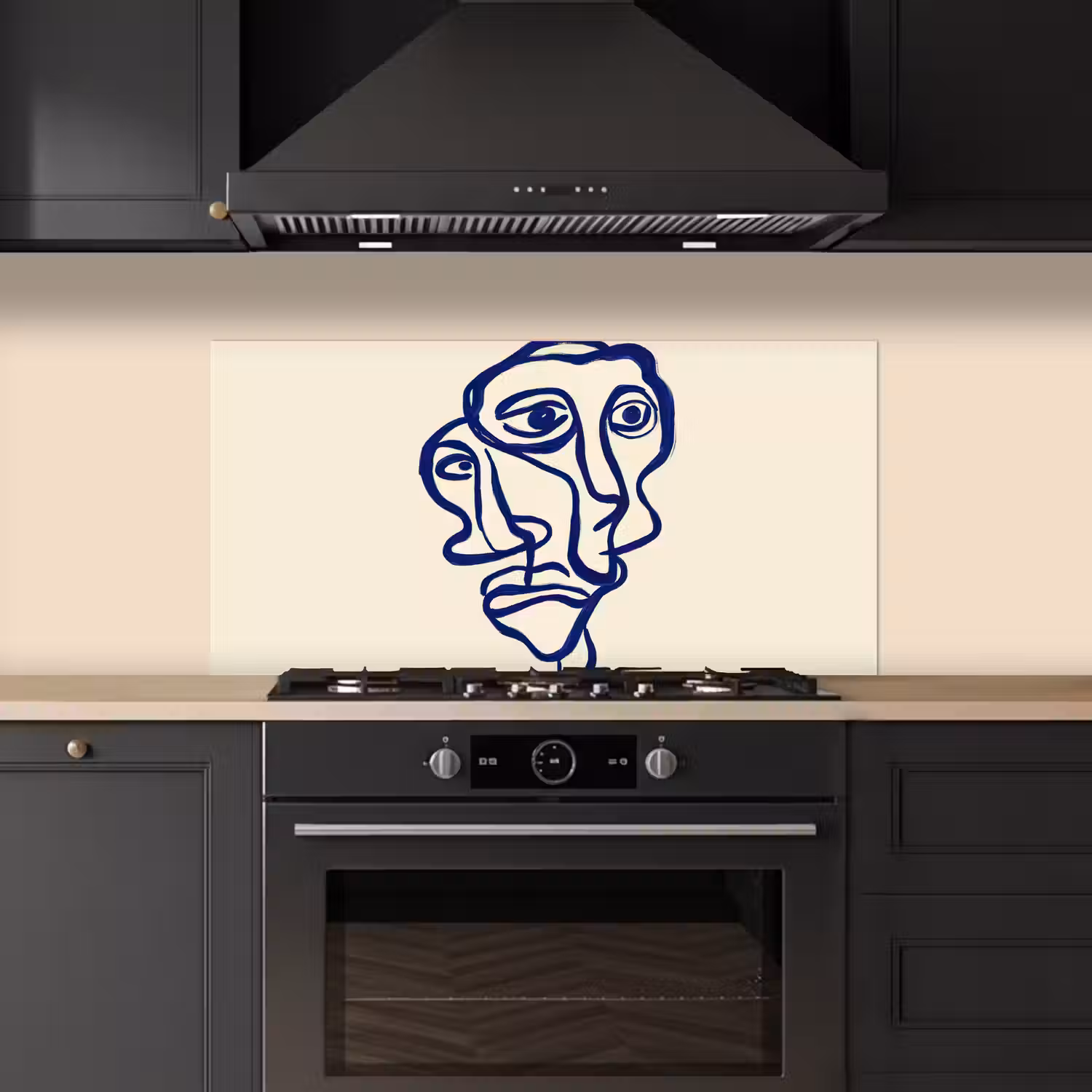 Lijntekening - Overlappende gezichten - Donkerblauw keuken achterwand spatscherm middel -sfeer1
