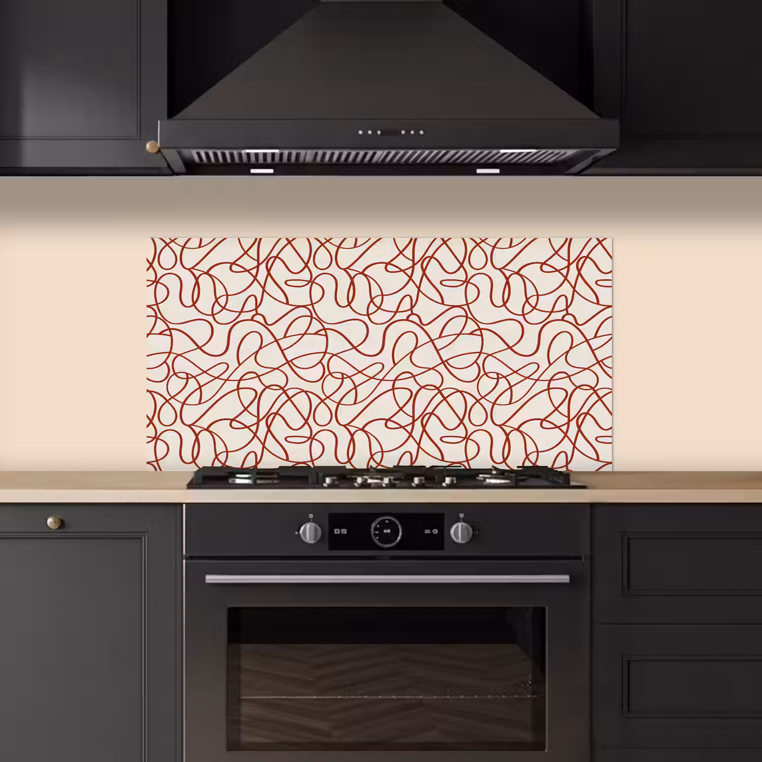 Lijnen - Abstract - Rood - Beige keuken achterwand spatscherm middel 899 -sfeer1