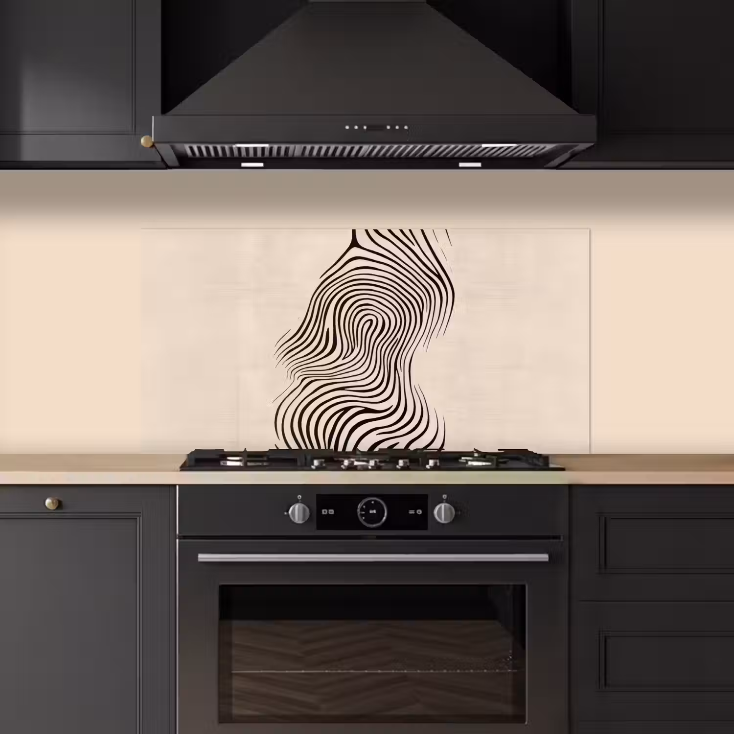 Lijnen - Abstract - Golvend - Zwart keuken achterwand spatscherm middel -sfeer1