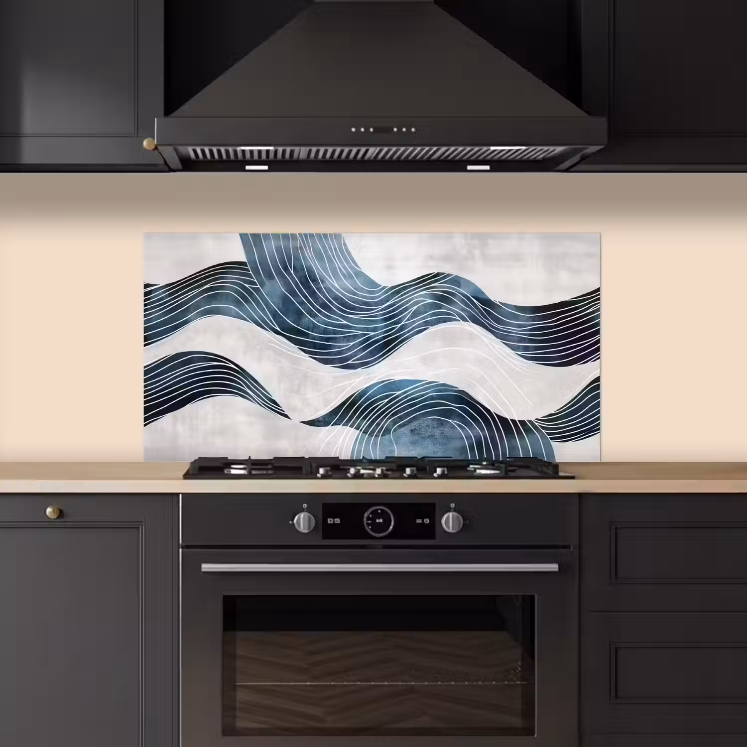 Lijnen - Golven - Abstract - Blauw keuken achterwand spatscherm middel -sfeer1