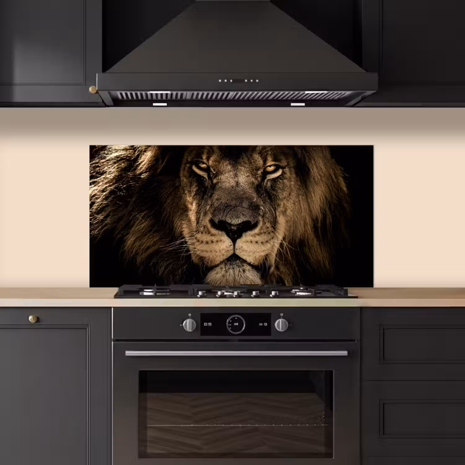 Leeuw - Dieren - Zwart - Portret keuken achterwand spatscherm middel -sfeer1