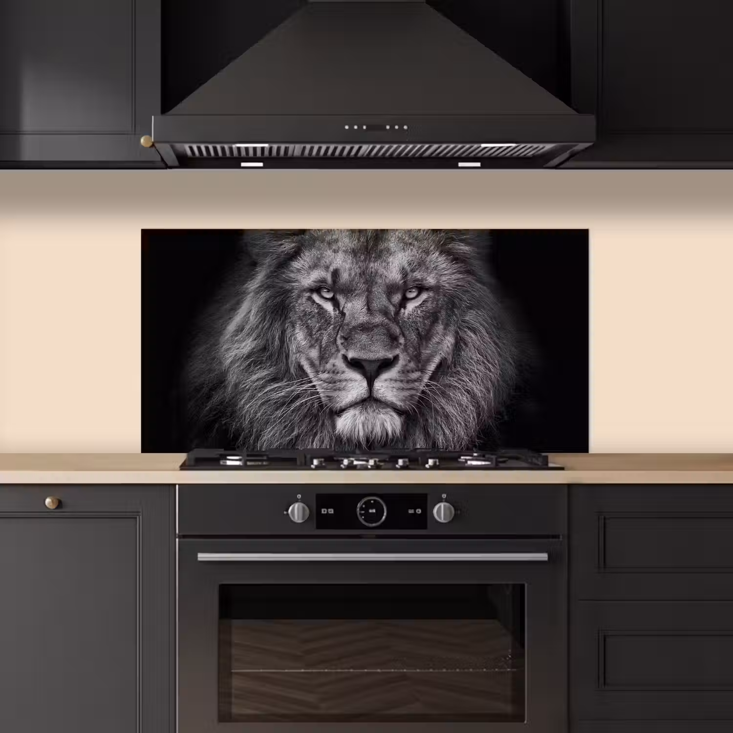 Leeuw - Dieren - Zwart - Wit keuken achterwand spatscherm middel -sfeer1